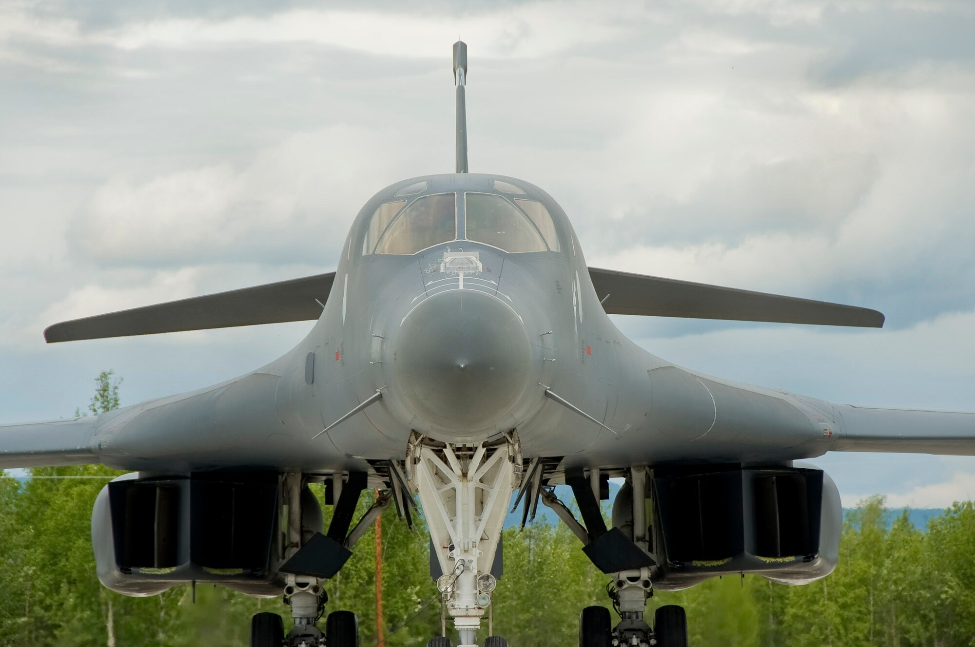 EIELSON AIR FORCE BASE, Alaska --A B-1 Lancer from Dyess Air Force Base sits on the Eielson flightline during RED FLAG-Alaska 08-3 June 18, 2008. The B-1s from Dyess are participating in RF-A 08-3, a series of Pacific Air Forces commander-directed field training exercises for U.S. forces. These exercises provide joint offensive counter-air, interdiction, close air support, and large force employment training in a simulated combat environment.  (U.S. Air Force photo by Airman 1st Class Christopher Griffin)