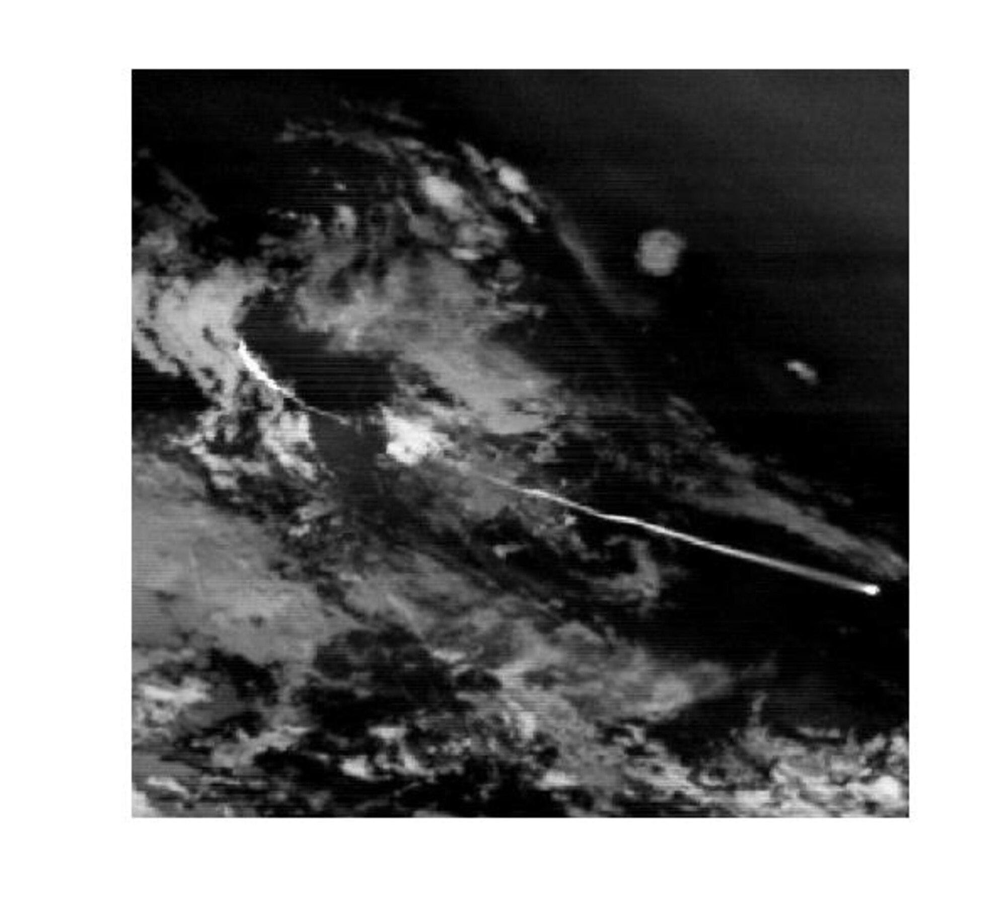 Infrared satellite imagery from the Space Based Infrared Systems Highly Elliptical Orbit-2 sensor depicts a missile launch through the clouds. (U.S. Air Force Photo by: Air Force Space Command's Space-Based Infrared Systems Wing) 