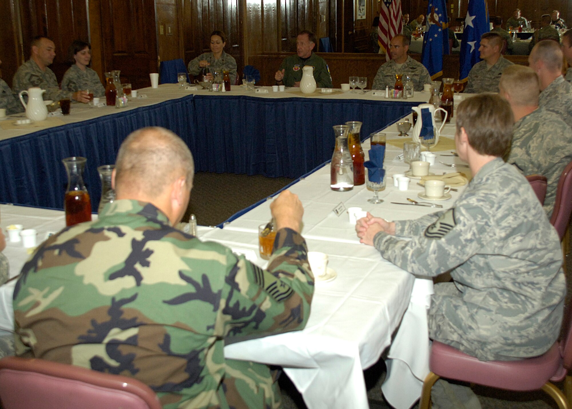 Lt. Gen. Norman R. Seip,12th Air Force commander, speaks with 49th Fighter Wing first sergeants during his visit to Holloman AFB, N.M., June 17. Holloman is the first base under General Seip's command to receive the F-22A Raptor. (U.S. Air Force photo/Airman 1st Class Michael Means)