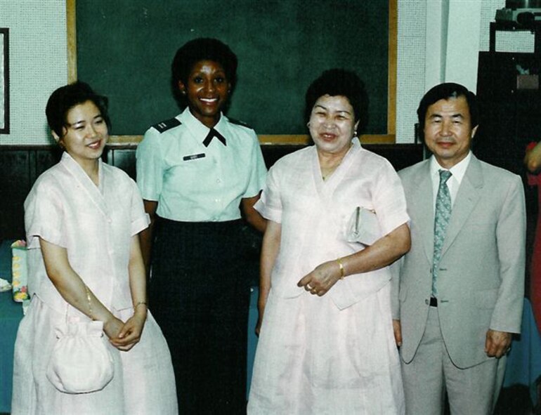 Lt. Col. Shirley Burke retired in June 2008 from the 932nd Airlift Wing at Scott Air Force Base, Ill.  In this photo she is seen on active duty during her time in South Korea.  In college she earned a bachelor’s degree in
computer information systems.
The “butterbar” Second Lieutenant Burke began her
active duty career in data automation
at Langley AFB, VA. At Langley, she
was busy learning her profession and
making life-long friends.
“You always remember your first-duty
assignment. Also, you don’t forget
the people who helped you along the
way.” She still writes and keeps up
with many of
her former
Langley friends
and coworkers.
Colonel Burke
credits a former
commander,
retired Brig.
Gen. Walter
Jones, as her
career mentor.
“He demanded a lot and expected
you to know your job. At the same
time, he would share his knowledge.”
She spent many years and several
assignments in the old Air Force
Communications Command. Colonel
Burke has served as OIC of plans
and programs and chief of
communications-maintenance. Other
assignments include chief of the
2069th Communications Group at
Nellis AFB, Nevada. Colonel
Burke also served as plans and
programs officer at AFCC at Scott.
After leaving the active duty Air
Force, she joined 932nd AW in
January 1993.