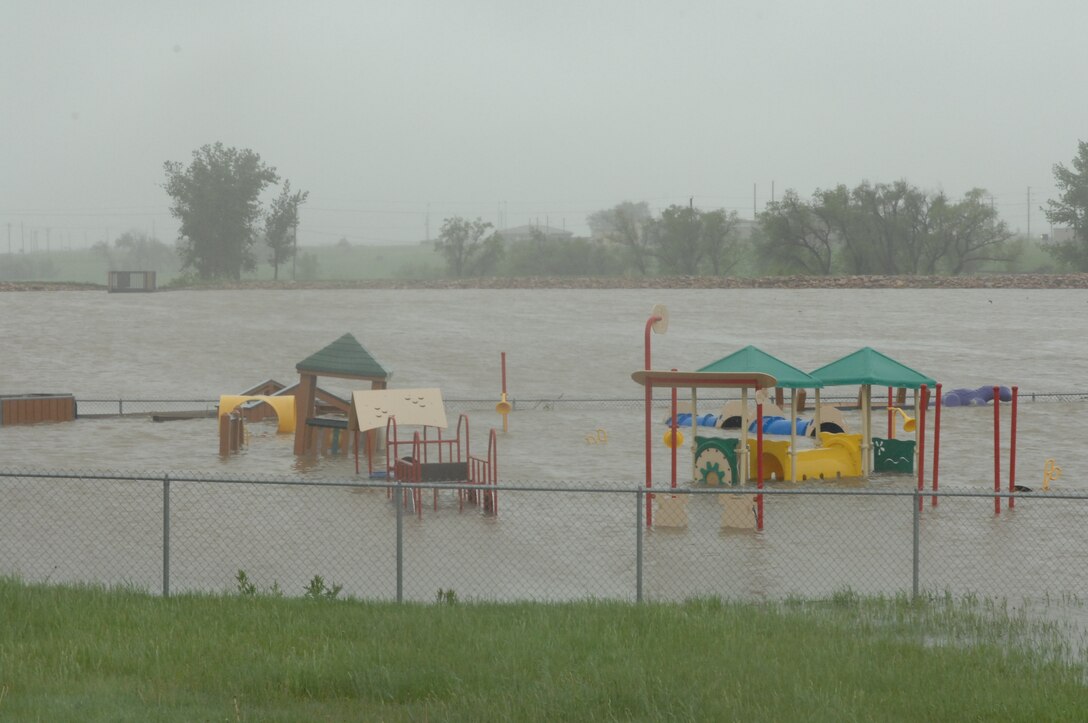 As recent as June 6, unusually high levels of rain caused flooding in many base and local community areas. These events serve as a reminder to Ellsworth personnel and families the importance of understanding severe weather notifications and procedures to put in place in the case of their occurrence. (U.S. Air Force photo/Airman 1st Class Joshua Seybert)
