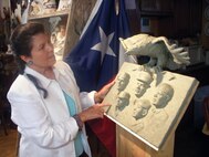 6/3/2008 - Linda Sioux Henley's sculpture, depicting the five different branches of the military, sits in her studio, awaiting minor retouches and its bronze finishing.        
(USAF photo by Meredith Canales)     