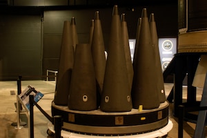 DAYTON, Ohio - MK-21 re-entry vehicles on display in the Missile & Space Gallery at the National Museum of the U.S. Air Force. (U.S. Air Force photo)