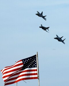 LANGLEY AIR FORCE BASE, Va. -- The Air Combat Command Heritage Flight flies over Langley during the AirPower over Hampton Roads June 20. This year's Heritage Flight includes the F-22 Raptor, F-4 Phantom and F-15C Eagle. Langley annually conducts the open house to inform the public, increase recruiting and show appreciation to the local community. (U.S. Air Force photo/Senior Airman Vernon Young)