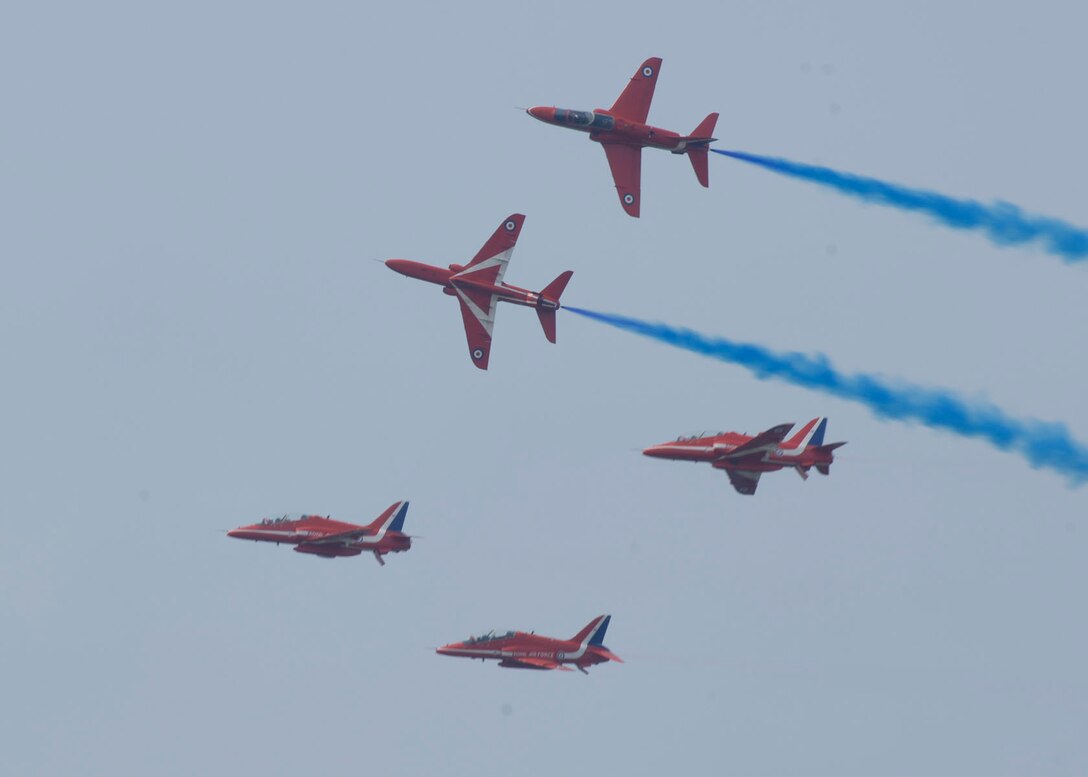 LANGLEY AIR FORCE BASE, Va. -- The Royal Air Force Red Arrows perform at Airpower over Hampton Roads June 21. Langley’s open house is an annual event that helps educate the public, increase recruiting and show appreciation to the local community. (U.S. Air Force photo/Airman 1st Class Jonathan Koob)