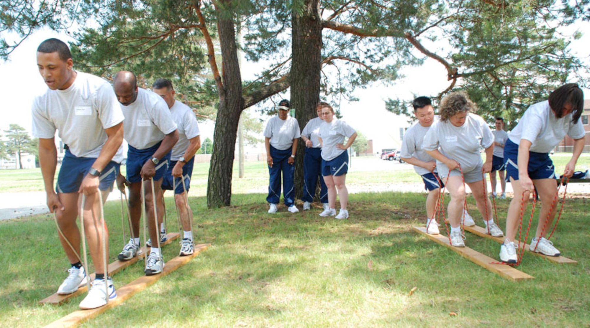 Airmen at Westover participate in a team-building exercise during the Enlisted Career Workshop held June 8-10. (photo by Staff Sgt. Timm Huffman)

