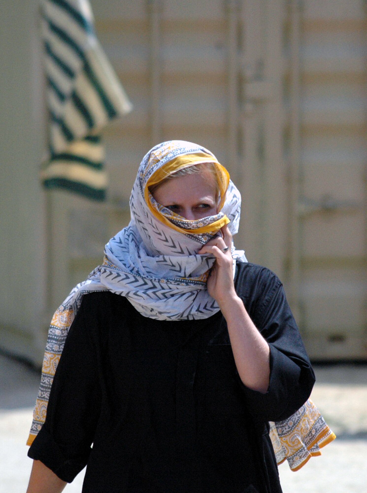 Staff Sgt. Stacia Zachary, from Eglin Air Force Base, Fla., plays the role of a local villager for Air Force Exercise Eagle Flag 08-5 June 21, 2008, at Naval Air Engineering Station Lakehurst, N.J.  Sergeant Zachary is one of numerous role players who go to the exercise to make it as realistic as possible.  Eagle Flag is operated by the U.S. Air Force Expeditionary Center's Expeditionary Operations School and 421st Combat Training Squadron at Fort Dix, N.J.  (U.S. Air Force Photo/Tech. Sgt. Scott T. Sturkol)