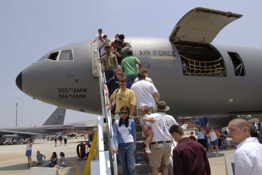 LANGLEY AIR FORCE BASE, Va. – Visitors tour a KC-10A Extender during AirPower over Hampton Roads here June 22.  Langley’s open house is an annual event that helps educate the public, increase recruiting and show appreciation to the local community.(U.S. Air Force photo/Airman 1st Class Jarrod Chavana)

