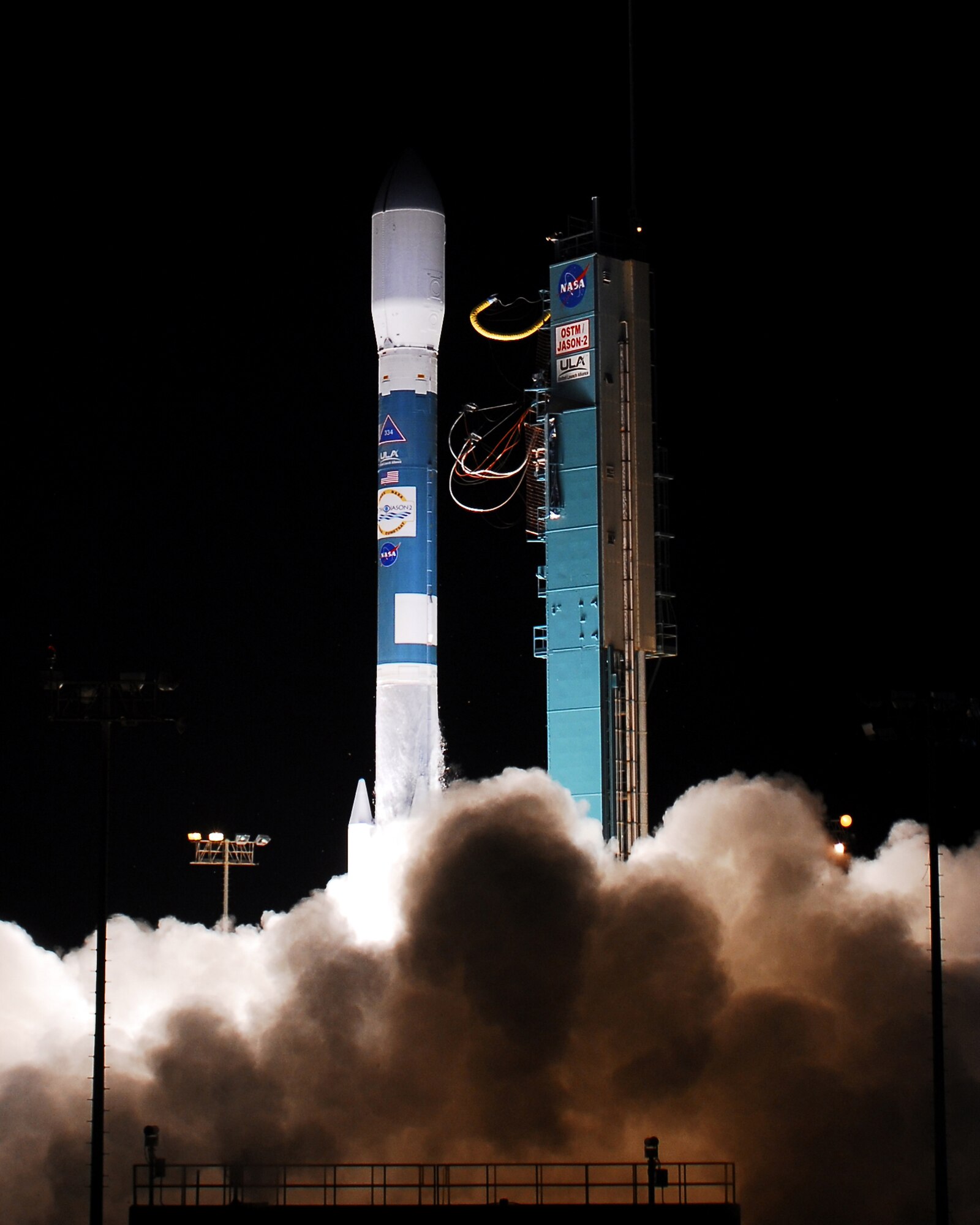 VANDENBERG AIR FORCE BASE, Calif., - Team Vandenberg successfully launches a Delta II rocket from Space Launch Complex-2 at 12:46 a.m. Friday. The rocket carried the OSTM/Jason-2 Satellite into an 830-mile near-circular orbit. The primary role of the spacecraft will be to measure and gather information about ocean topography. (U.S. Air Force photo/Joe Davila)