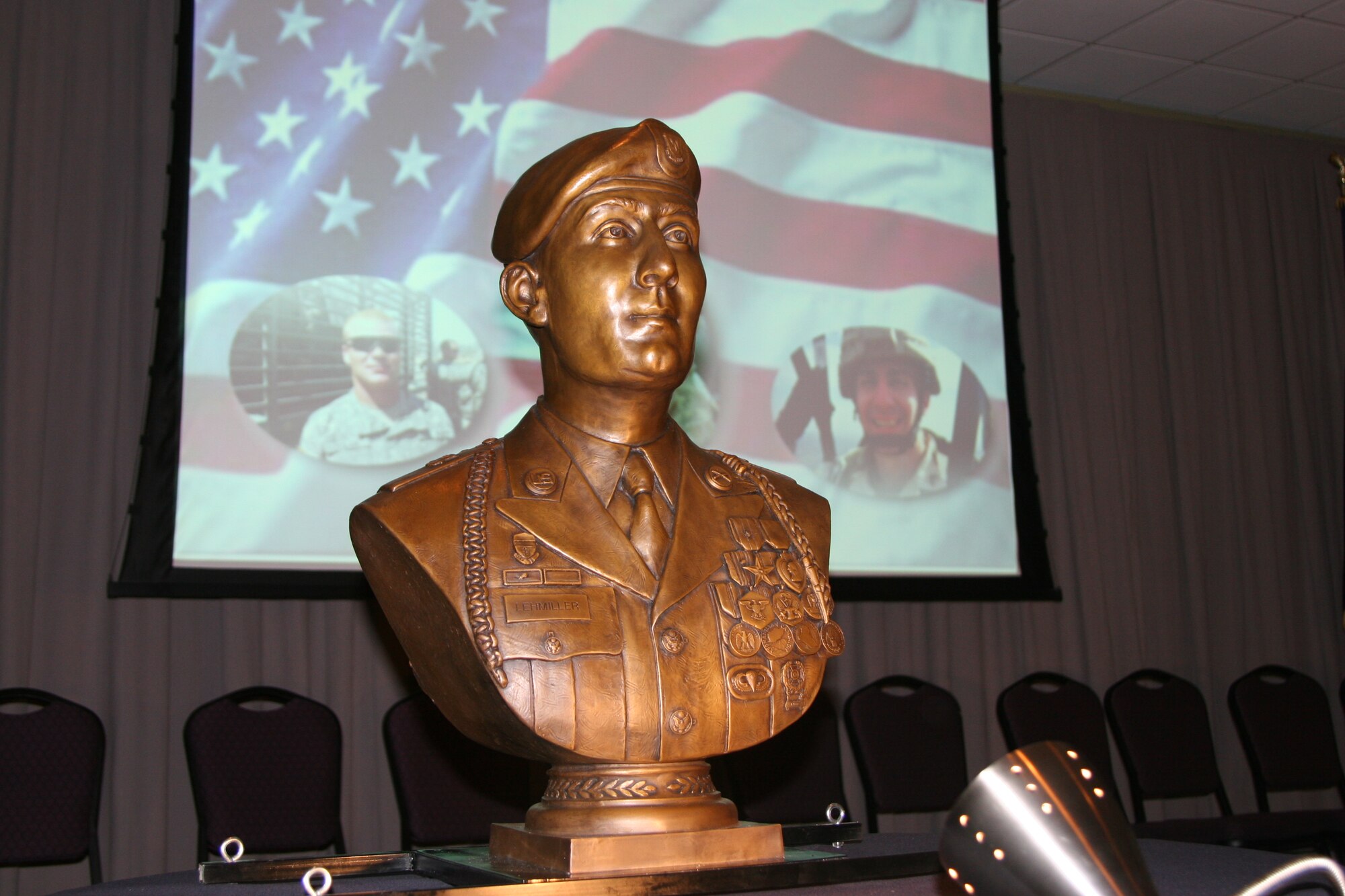 Bronze bust of Sgt. Michael R. Lehmiller. 