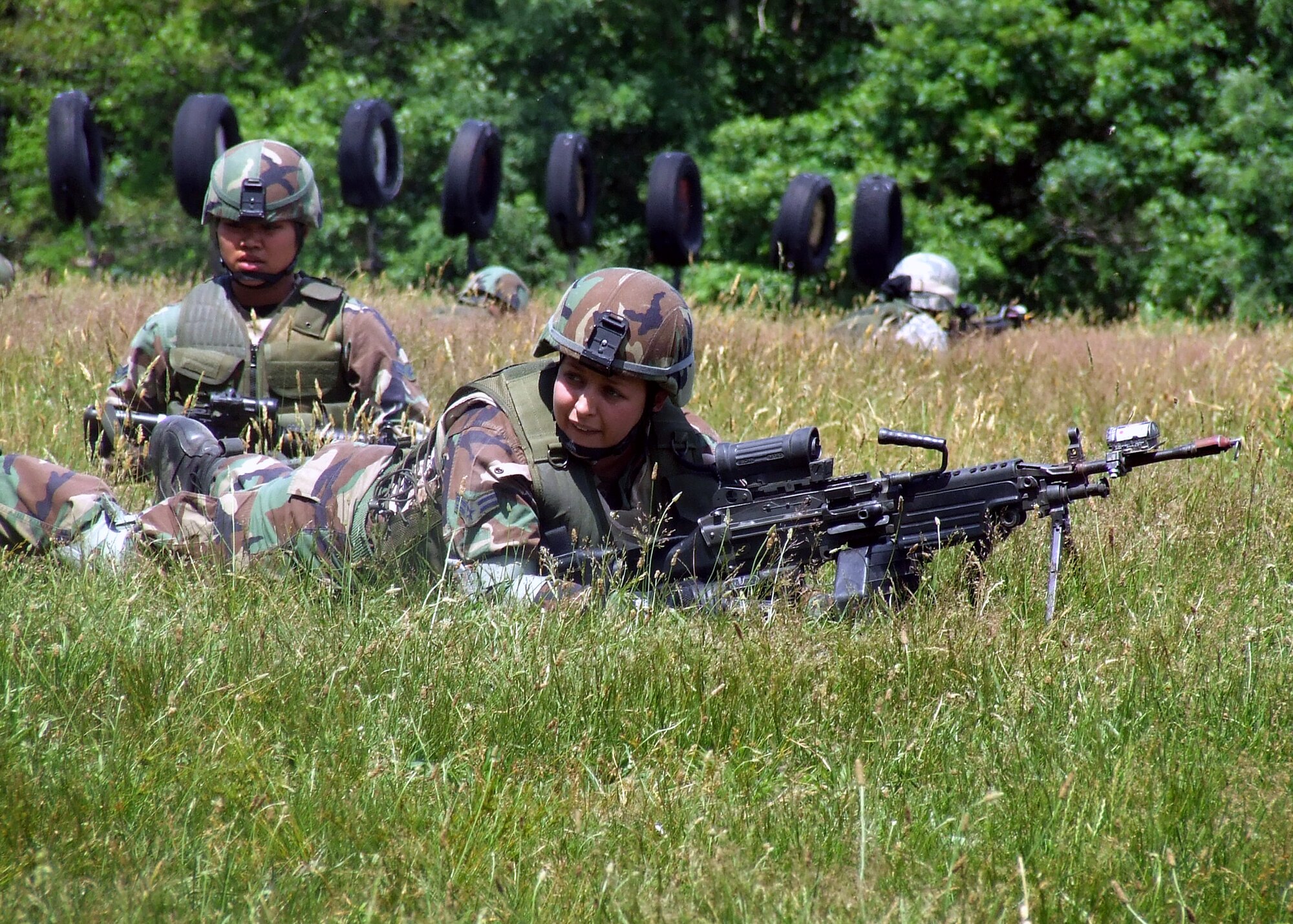 Students in the Air Force Phoenix Warrior Training Course participate in a combat first aid  class on a Fort Dix, N.J., range June 19, 2008.  The course is taught by the U.S. Air Force Expeditionary Center's Expeditionary Operations School and 421st Combat Training Squadron and prepares security forces Airmen for upcoming deployments.  (U.S. Air Force Photo/Tech. Sgt. Scott T. Sturkol)