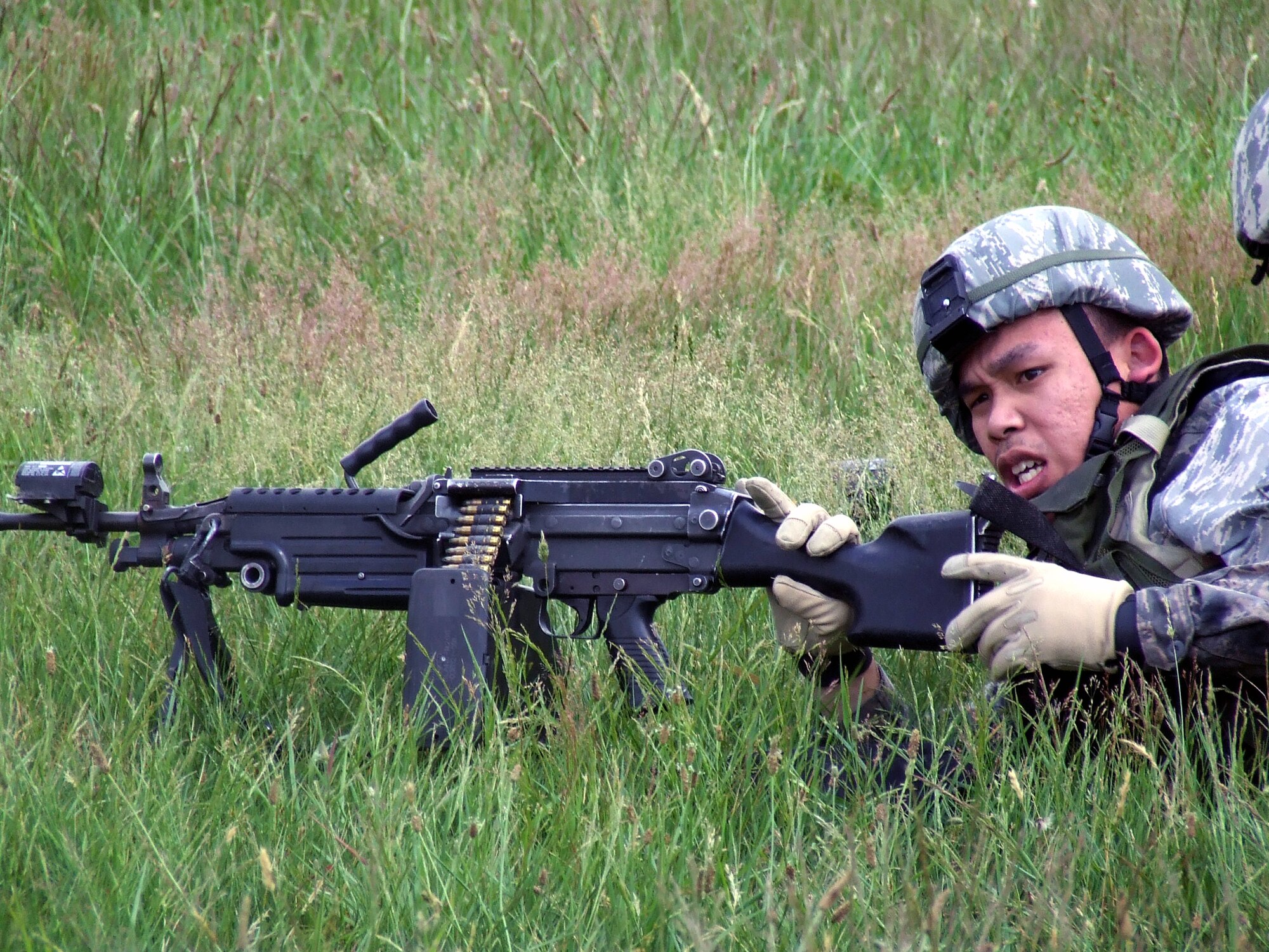 A student in the Air Force Phoenix Warrior Training Course participates in a combat first aid  class on a Fort Dix, N.J., range June 19, 2008.  The course is taught by the U.S. Air Force Expeditionary Center's Expeditionary Operations School and 421st Combat Training Squadron and prepares security forces Airmen for upcoming deployments.  (U.S. Air Force Photo/Tech. Sgt. Scott T. Sturkol)