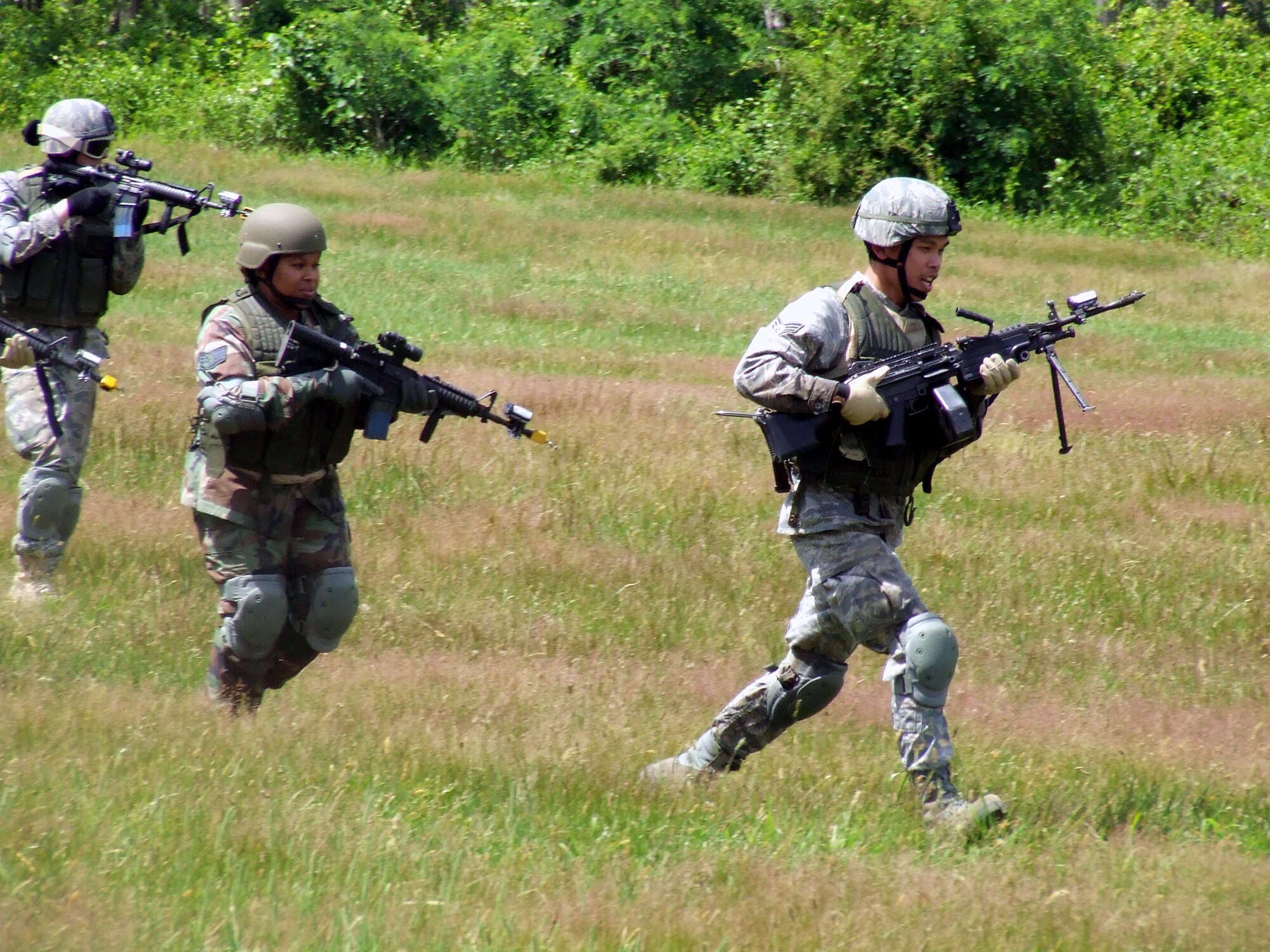 Students in the Air Force Phoenix Warrior Training Course participate in a combat first aid  class on a Fort Dix, N.J., range June 19, 2008.  The course is taught by the U.S. Air Force Expeditionary Center's Expeditionary Operations School and 421st Combat Training Squadron and prepares security forces Airmen for upcoming deployments.  (U.S. Air Force Photo/Tech. Sgt. Scott T. Sturkol)