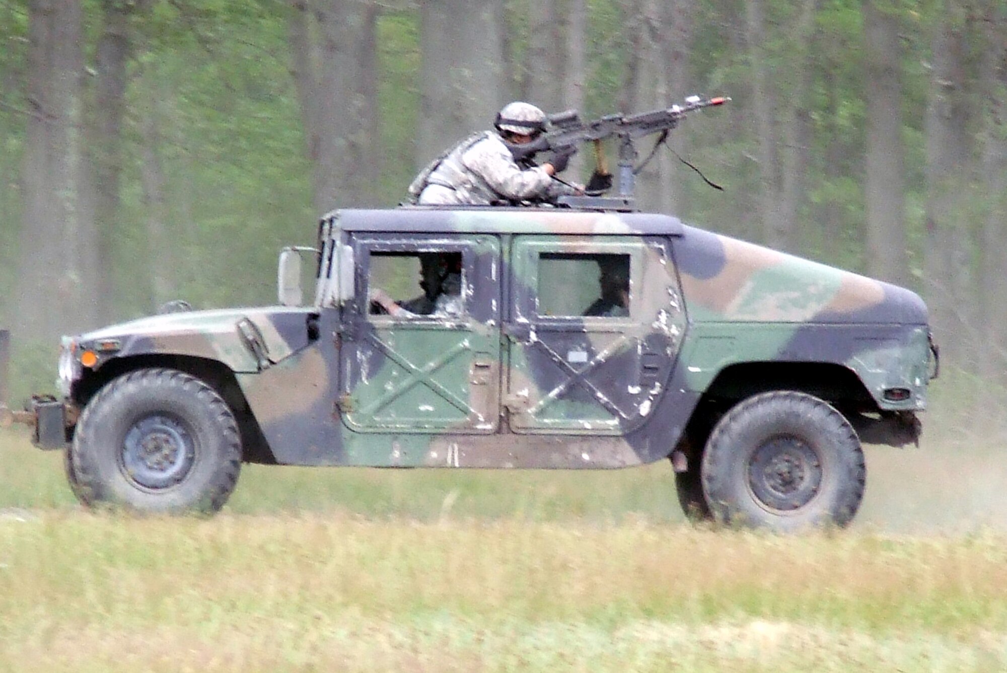 Students in the Air Force Phoenix Warrior Training Course practice convoy operations training June 19, 2008, on a Fort Dix, N.J., range.  The course, taught by the U.S. Air Force Expeditionary Center's Expeditionary Operations School and the 421st Combat Training Squadron, prepares security forces Airmen for upcoming deployments.  (U.S. Air Force Photo/Tech. Sgt. Scott T. Sturkol)