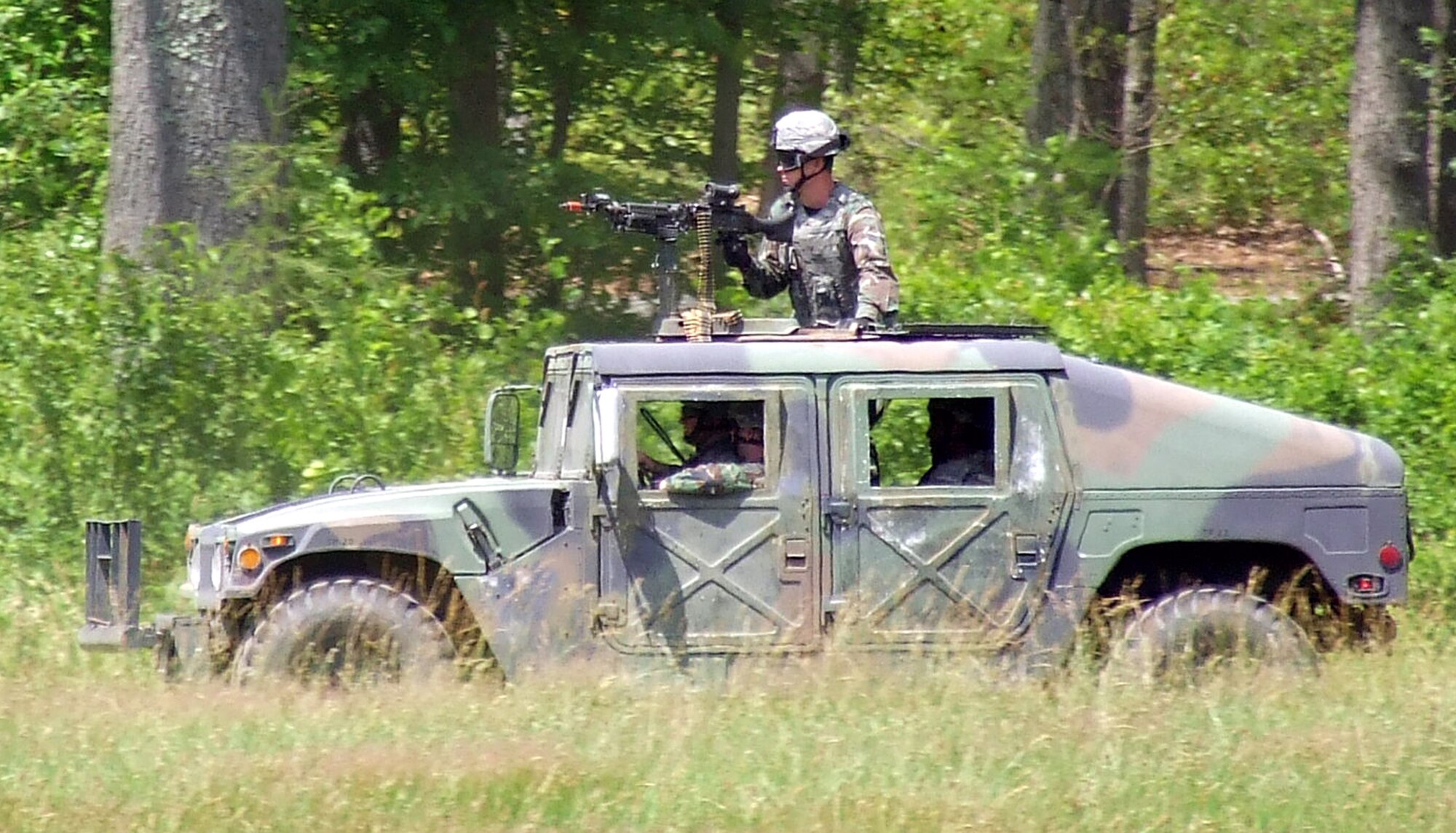 Students in the Air Force Phoenix Warrior Training Course practice convoy operations training June 19, 2008, on a Fort Dix, N.J., range.  The course, taught by the U.S. Air Force Expeditionary Center's Expeditionary Operations School and the 421st Combat Training Squadron, prepares security forces Airmen for upcoming deployments.  (U.S. Air Force Photo/Tech. Sgt. Scott T. Sturkol)