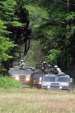 Students in the Air Force Phoenix Warrior Training Course practice convoy operations training June 19, 2008, on a Fort Dix, N.J., range.  The course, taught by the U.S. Air Force Expeditionary Center's Expeditionary Operations School and the 421st Combat Training Squadron, prepares security forces Airmen for upcoming deployments.  (U.S. Air Force Photo/Tech. Sgt. Scott T. Sturkol)