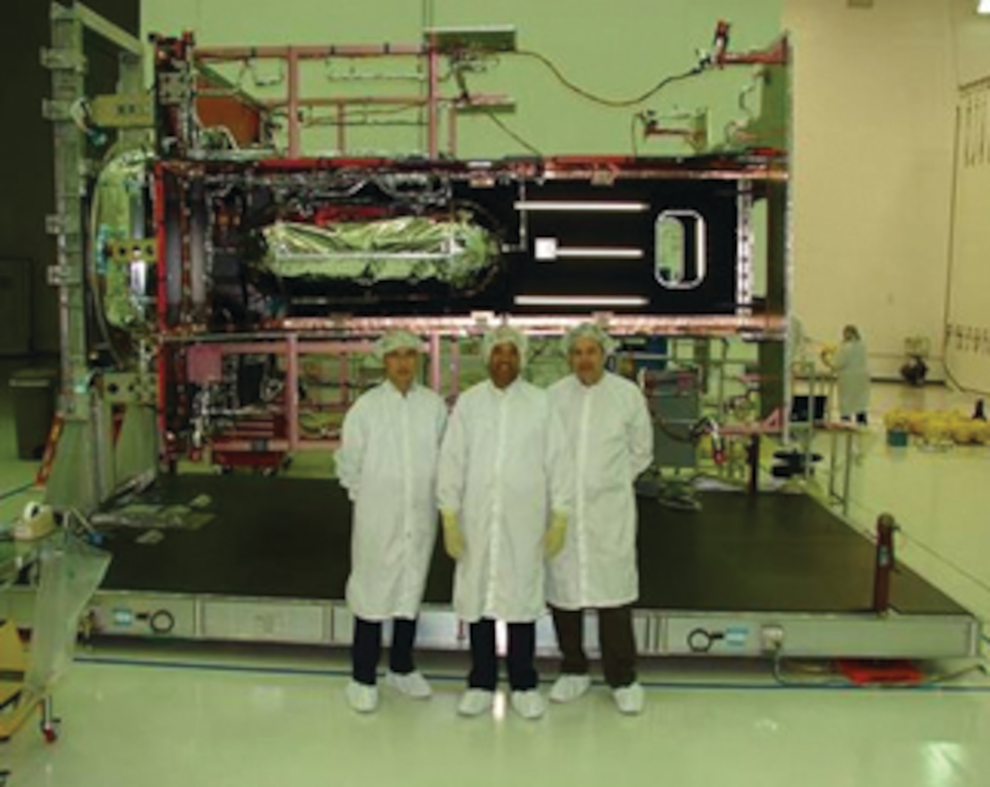 Lockheed Martin Space Systems team prepares the Advanced EHF Flight 3 Core Propulsion module for shipping to Sunnyvale, Calif. (courtesy photo by Lockheed Martin)
