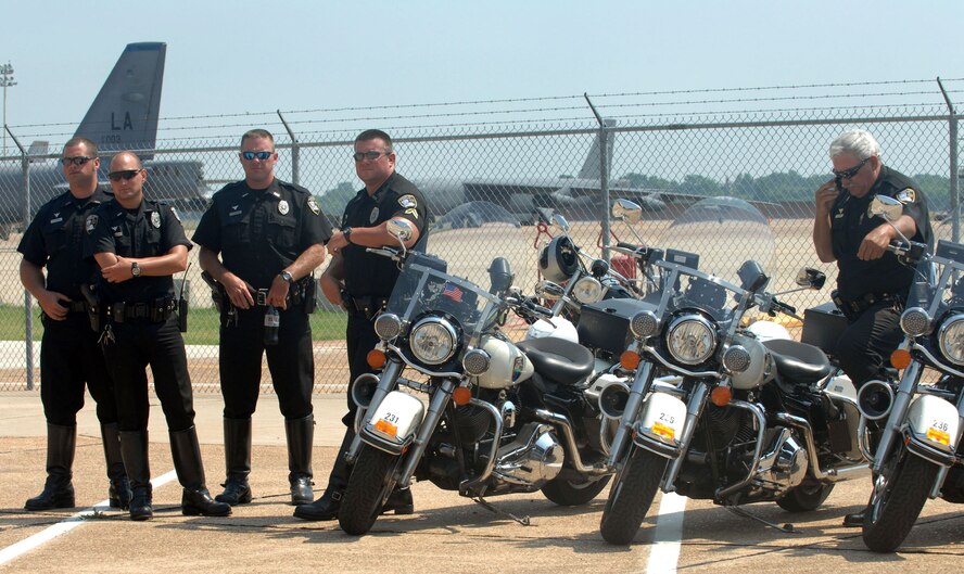 BARKSDALE AIR FORCE BASE, La. -- Members of the Shreveport and Bossier Police Department participate in the Motorcycle Safety Fair here on June 18. The fair was held to promote motorcycle safety during the 101 critical days of summer. (U.S. Air Force photo by Airman 1st Class Brittany Y. Bateman)