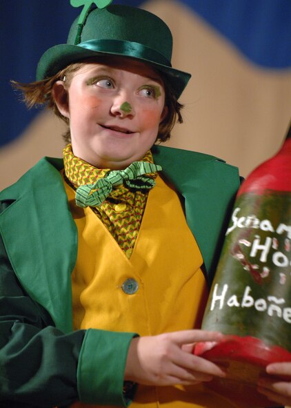 BARKSDALE AIR FORCE BASE, La.-  Cast members from the Missoula Children's Theater's production of "The Princess and The Pea" perform on stage in front of a live audience at the Stripes Lounge 20 June 2008. The cast is made up of children from the base Youth Center as well as school aged kids from the Barksdale AFB community. (U.S. Air Force photo by Airman 1st Class Brittany Y. Bateman)