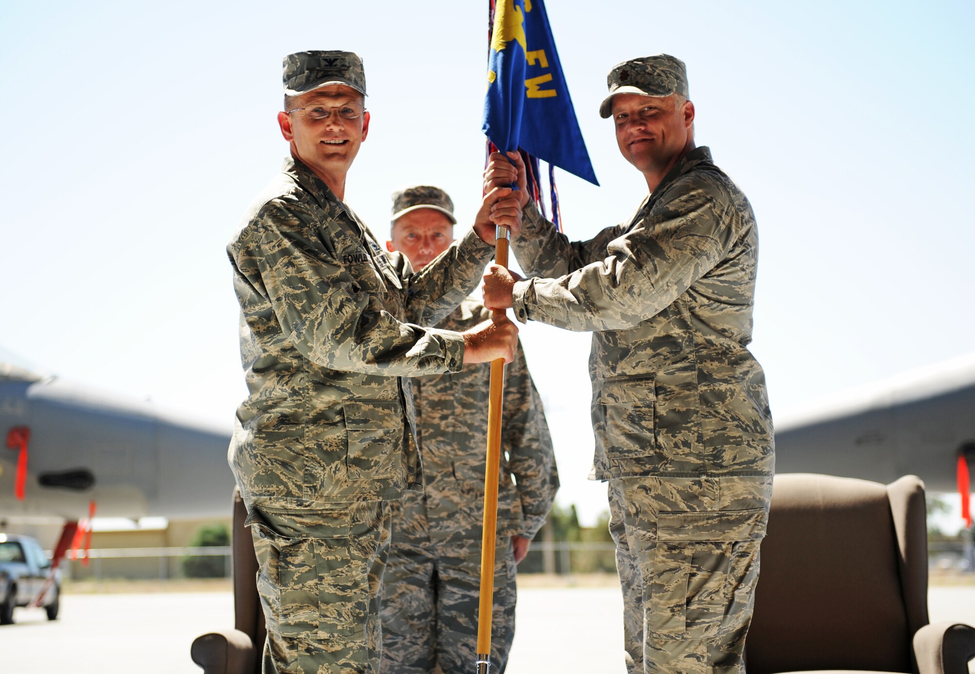 MOUNTAIN HOME AIR FORCE BASE, Idaho - Maj. Donald Supon assumes command of the 366th Equipment Maintenance Squadron from Col. Timothy Fowler, 366th Maintenance Group commander, in an assumption-of-command ceremony June 19 at Hangar 1333. (U.S. Air Force photo/ Airman 1st Class Ryan Crane) 