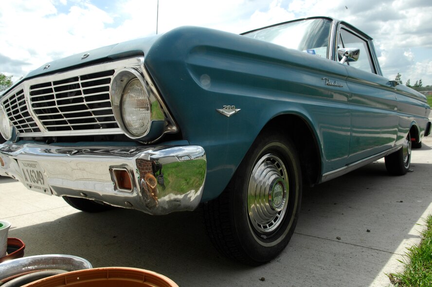 MINOT AIR FORCE BASE, N.D. – A 1965 Ford Ranchero sits shining in the sun here June 23. The car is one of the many classic vehicles owned and rebuilt by Chief Master Sgt. Tony Gray, 5th Communications Squadron superintendant. The chief not only has a passion for owning and rebuilding classic automobiles, but loves driving them as well. (U.S.Air Force photo by Staff Sgt. Thomas Dow)