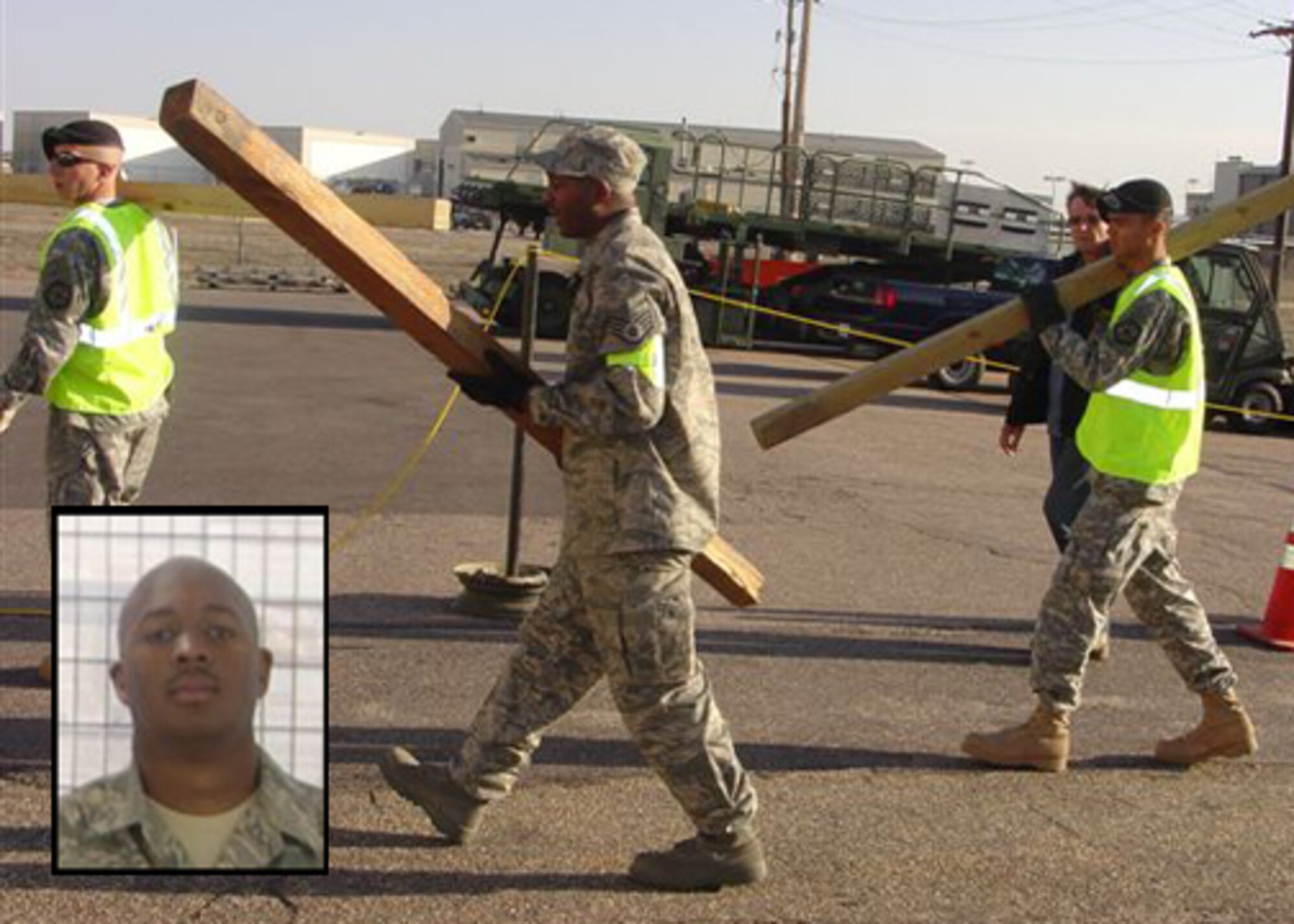 BUCKLEY AIR FORCE BASE, Colo. -- Staff Sgt. Sean Collins, 460th Logistics Readiness Squadron, trains soldiers how to build up pallets here. Sergeant Collins is the Warrior of the Week for June 27 - July 3. (U.S. Air Force photo illustration by Staff Sgt. Sanjay Allen. Courtesy photo)