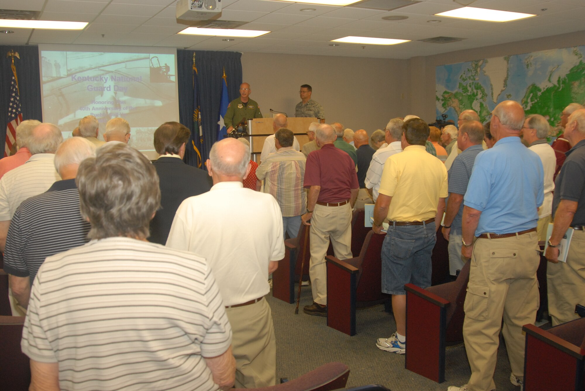 Colonel Mark R. Kraus delivers the governor’s proclamation to over 100 attendees at the 7th annual Kentucky National Guard Day celebration at the Air National Guard headquarters in Louisville on Tuesday, June 24, 2008 – photo by Tech. Sgt. Philip S. Speck

