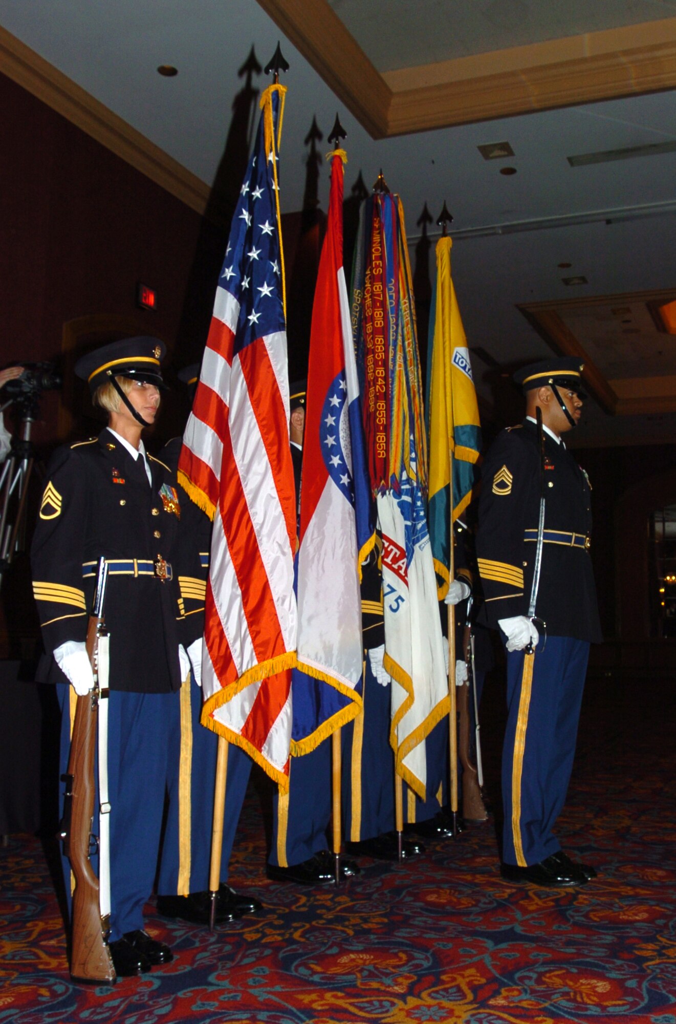 SCOTT AIR FORCE BASE, Ill. -- The Honor Guard from St. Louis Human Resources Command, prepares to post the colors at the opening of the 2008 Army Birthday Ball.
(photo/Mike Petersen)