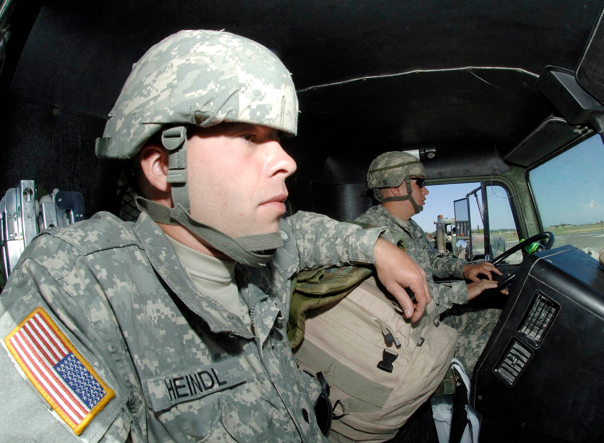 FAIRCHILD AIR FORCE BASE, Wash. – Army Spcs. David Heindl and Jeremie Kuss, 353rd Transportation Company Buffalo, Minn., refuel their vehicles prior to leaving Fairchild June 17. The 353rd TC participated in a five-day exercise which led a convoy of 39 vehicles from Minnesota to Washington. (U.S. Air Force photo / Staff Sgt. JT May III)








