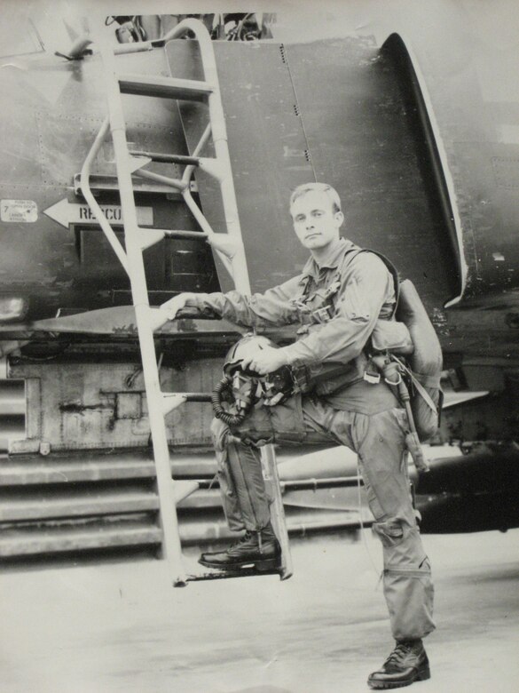 Lt. Col Herb Loyd, now a member of the 445th Aeromedical Staging Squadron, is pictured stepping onto an F-4 at the start of his Vietnam tour in 1969.  He was assigned as an F-4 weapons systems operator. (Courtesy photo)