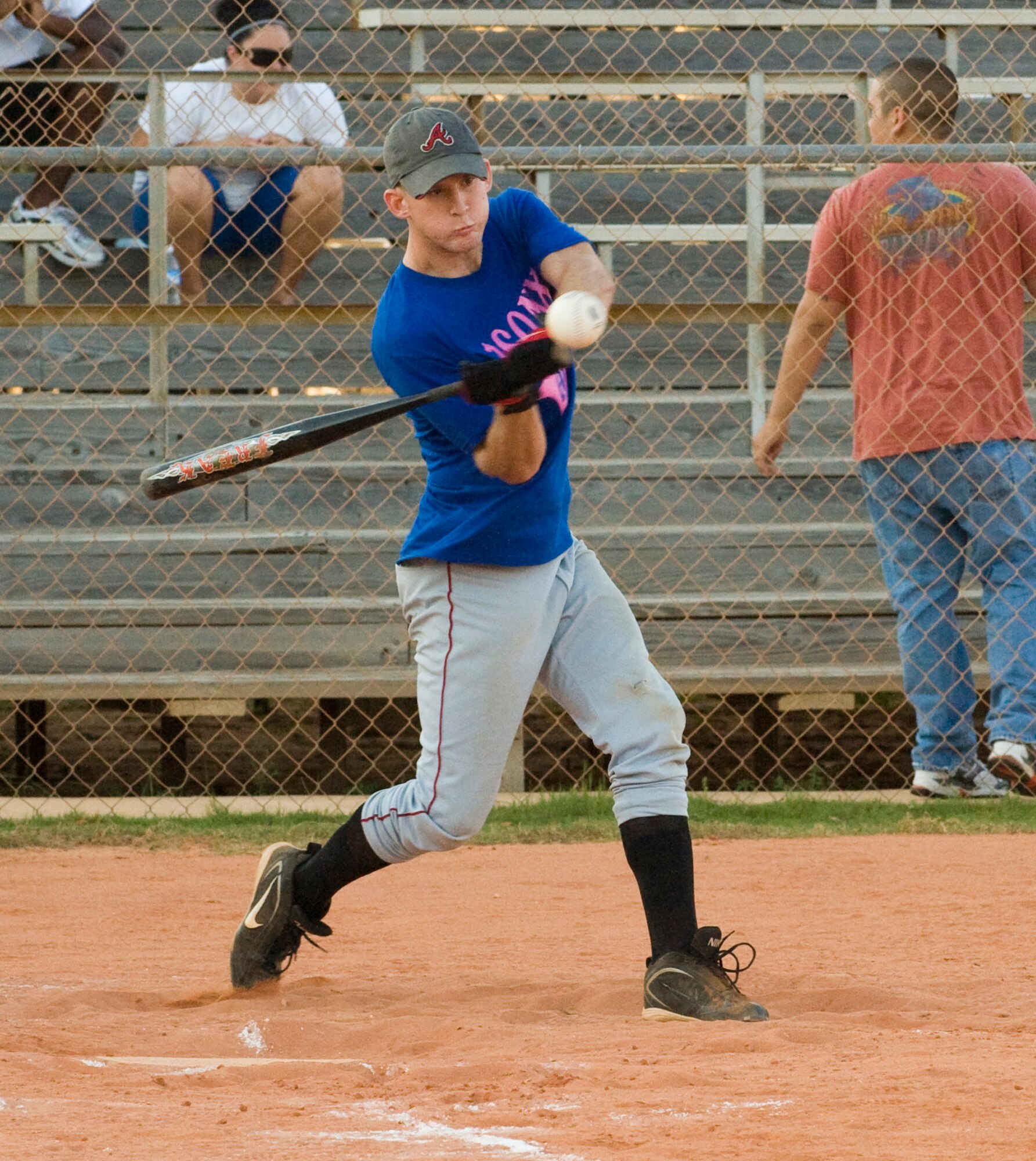 EGLIN AIR FORCE BASE, Fla. -- Andy McAnally bats for the 1st Special Operations Maintenance Squadron team at the Eglin Intramural Softball Championship game June 19. The 1st SOMXS team battled the 96th Logisitics Readiness Squadron and won the game, 29-11. (U.S. Air Force photo by Wendell Rowan)