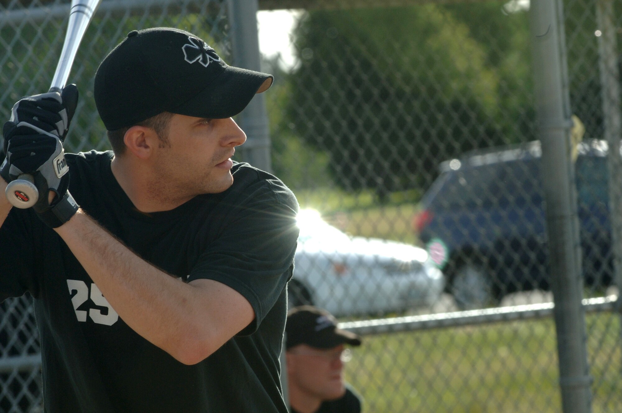 FAIRCHILD AIR FORCE BASE, Wash. – Staff Sgt. William Guthrie, 92nd Operation Support Squadron weather observer/forecaster, waits for the perfect pitch during the 92nd OSS vs. 92nd Civil Engineer Squadron softball game here June 25. (U.S. Air Force photo / Senior Airman Jocelyn Ford)