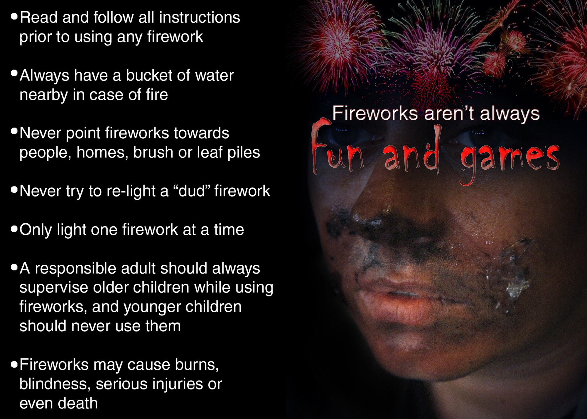 MOODY AIR FORCE BASE, Ga. -- Airmen are reminded to exercise caution when using fireworks during the upcoming holiday. (U.S. Air Force photo illustration by Airman 1st Class Brittany Barker)