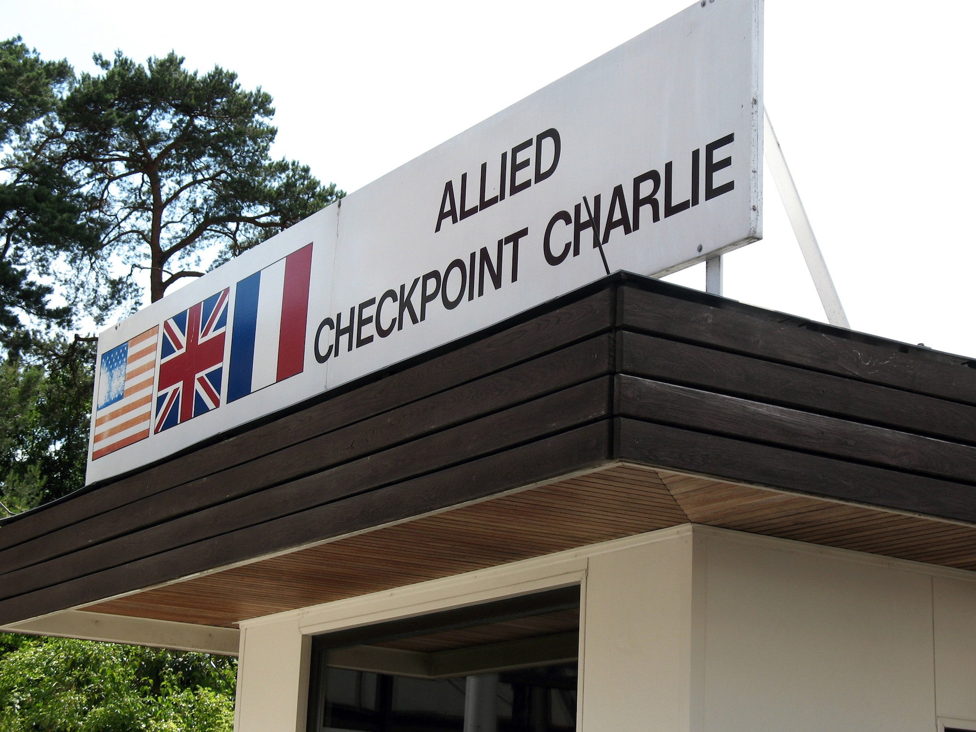 The actual "Check Point Charlie" building sits on display at the Allied Museum June 26 in Berlin. This facility was moved a few miles from its actual location where it was used to cross from East to West Berlin until the end of the Cold War in 1990. The Allied Museum is one of the venues of the commeration of the 60th Anniversary of the Berlin Airlift. (U.S. Air Force photo/Master Sgt. Ron Przysucha)
