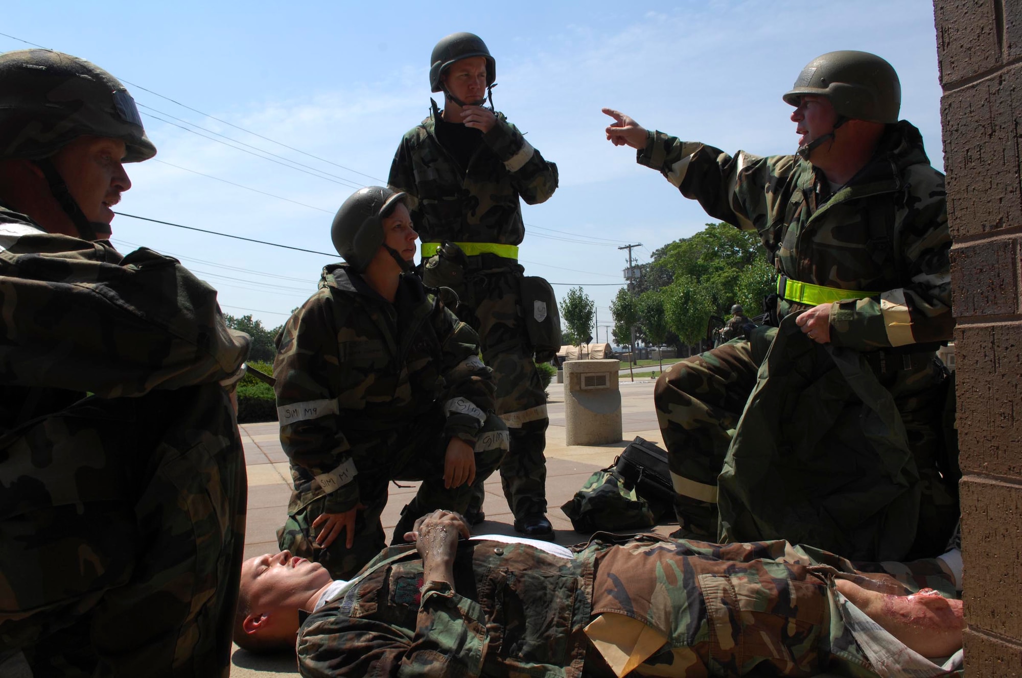 SHAW AIR FORCE BASE, S.C.-- Airman from the 20th Fighter Wing respond to a burn and open fracture injury during a Phase II Operational Readiness Exercise June 25. Operational Readiness Exercises provide vital training and prepare Airmen for worldwide deployment. (U.S. Air Force photo/Senior Airman William Coleman)