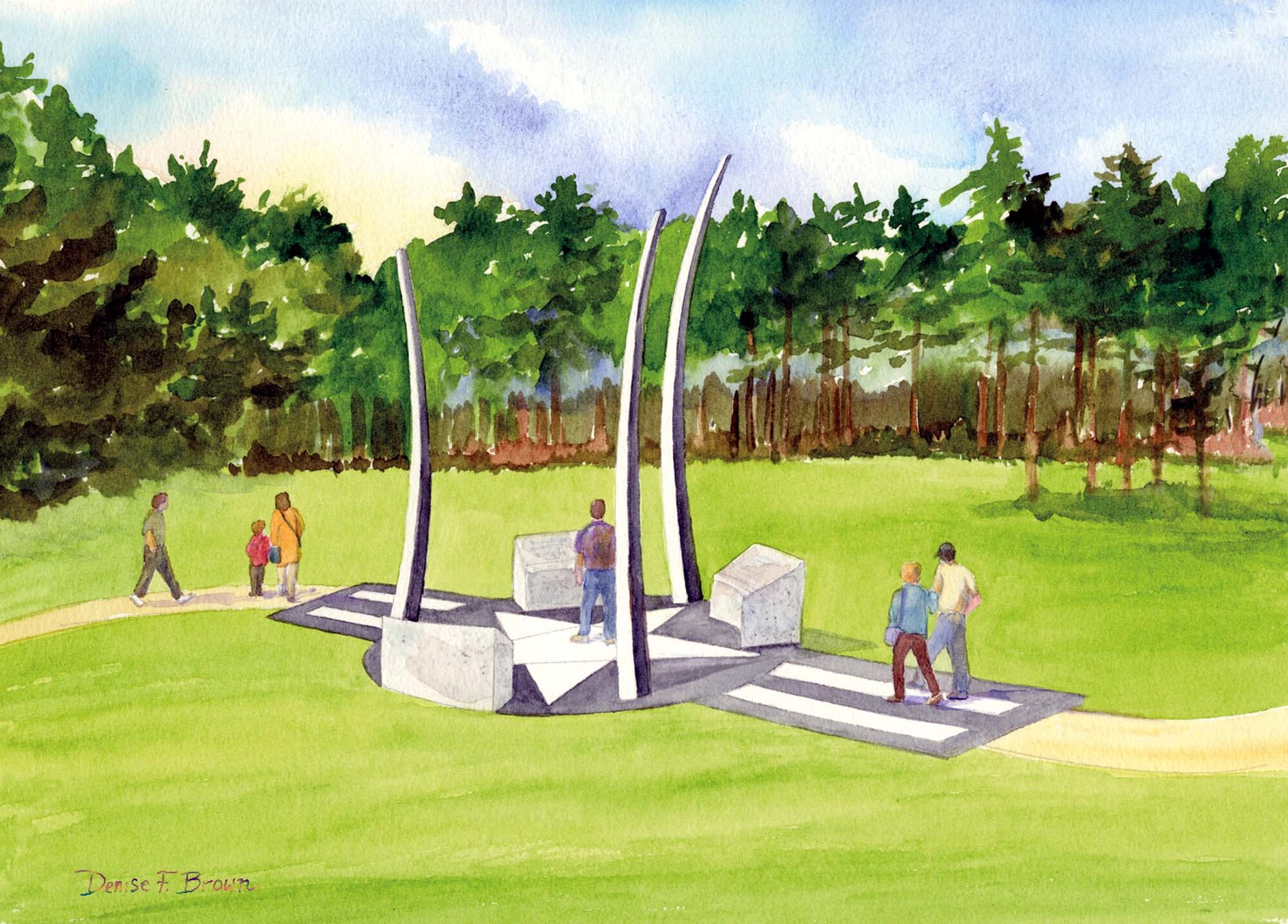 Rendering of the New Hampshire Air Force memorial by artist Denise Brown. The memorial is similar to the Air Force Memorial in Washington, D.C. The memorial is scheduled to be dedicated Nov. 11, 2008. (courtesy photo)