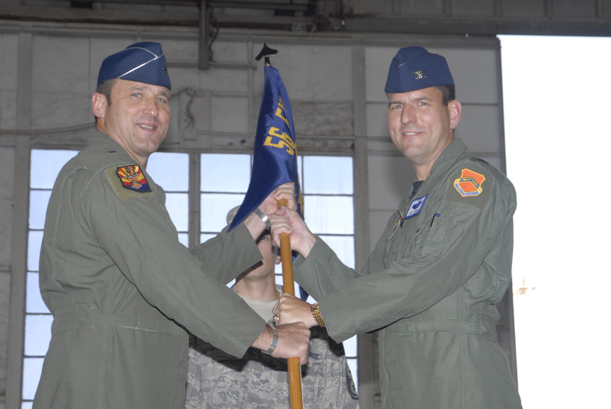 Brig. Gen. Jones, 56th FW commander, officiated the change of command ceremony for the 56th Operations Group June 30. Col. Robert Givens relinquished command to Col. George Schaub. (U.S. Air Force photo by SSgt. Steven Nabor)