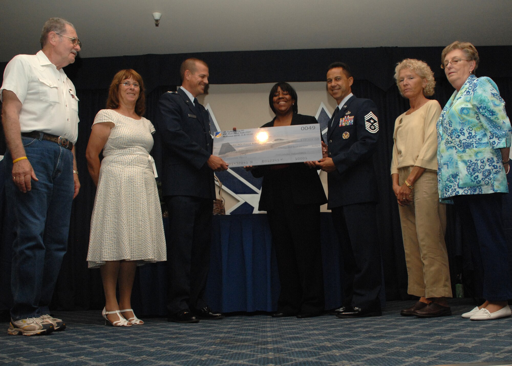 Holloman Air Force Base honors volunteers during the annual Volunteer Recognition Ceremony, June 27 at the Desert Sands Enlisted Club Holloman at Air Force Base, N.M. The ceremony is held to recognize those who volunteered between April 2007 and April 2008. This year the volunteers contributed more than 24,350 hours, which would equate to $158,321,00 if working for minimum wage. The Volunteers spent time at various places and events toinclude; the Holloman AFB Chapel, medical group, Boys and Girls Scouts, Thrift Shop, Airman's Attic, Youth and Teen Center Sports Program, Day of Caring, 572- Ride, Highway Clean-up, Special Oplymics, Big Brothers and BigSisters and many more.(U.S. Air Force photo/ SrA Tiffany Trojca)