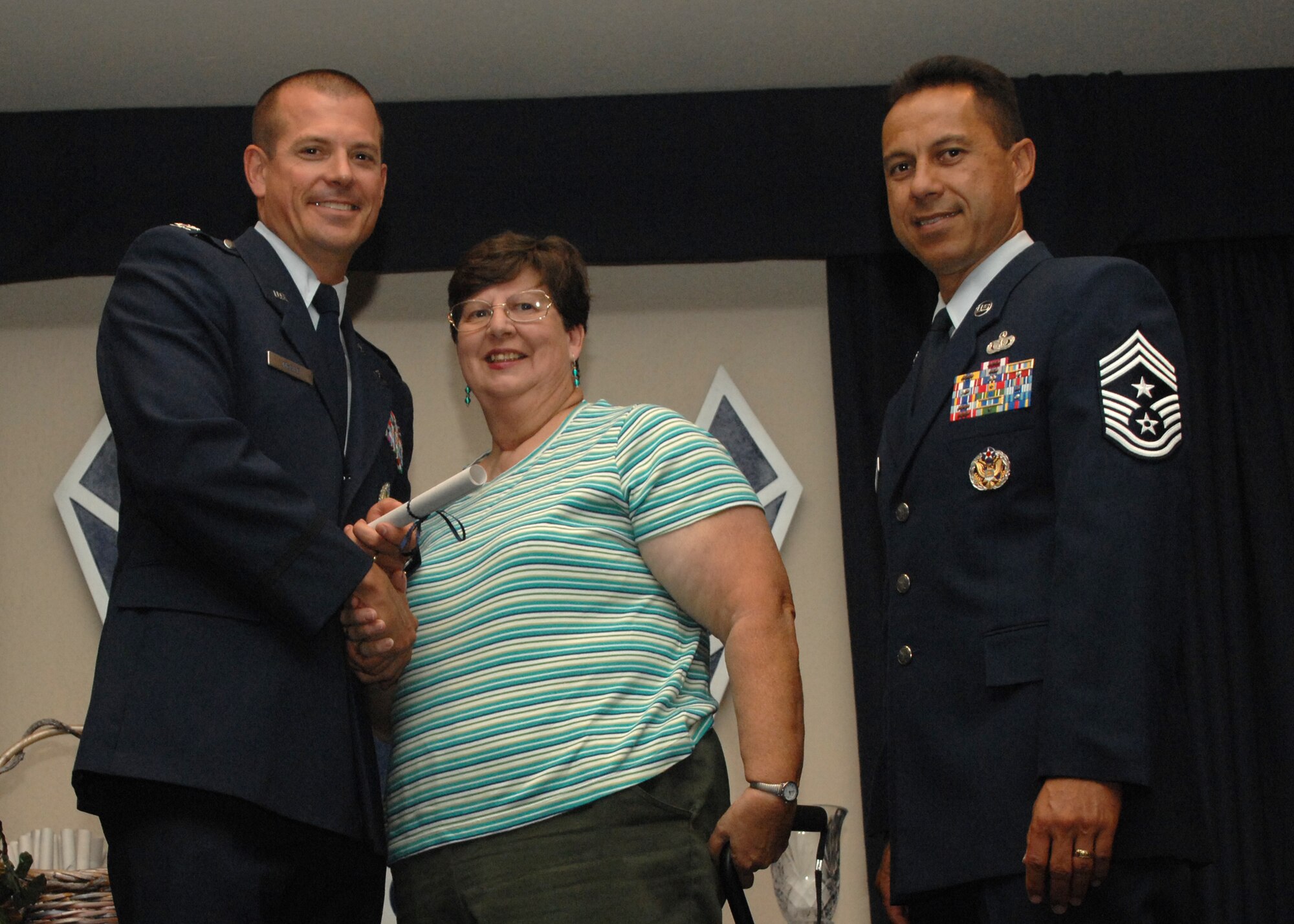 Holloman Air Force Base honors volunteers during the annual Volunteer Recognition Ceremony, June 27 at the Desert Sands Enlisted Club Holloman at Air Force Base, N.M. The ceremony is held to recognize those who volunteered between April 2007 and April 2008. This year the volunteers contributed more than 24,350 hours, which would equate to $158,321,00 if working for minimum wage. The Volunteers spent time at various places and events toinclude; the Holloman AFB Chapel, medical group, Boys and Girls Scouts, Thrift Shop, Airman's Attic, Youth and Teen Center Sports Program, Day of Caring, 572- Ride, Highway Clean-up, Special Oplymics, Big Brothers and BigSisters and many more.(U.S. Air Force photo/ SrA Tiffany Trojca)