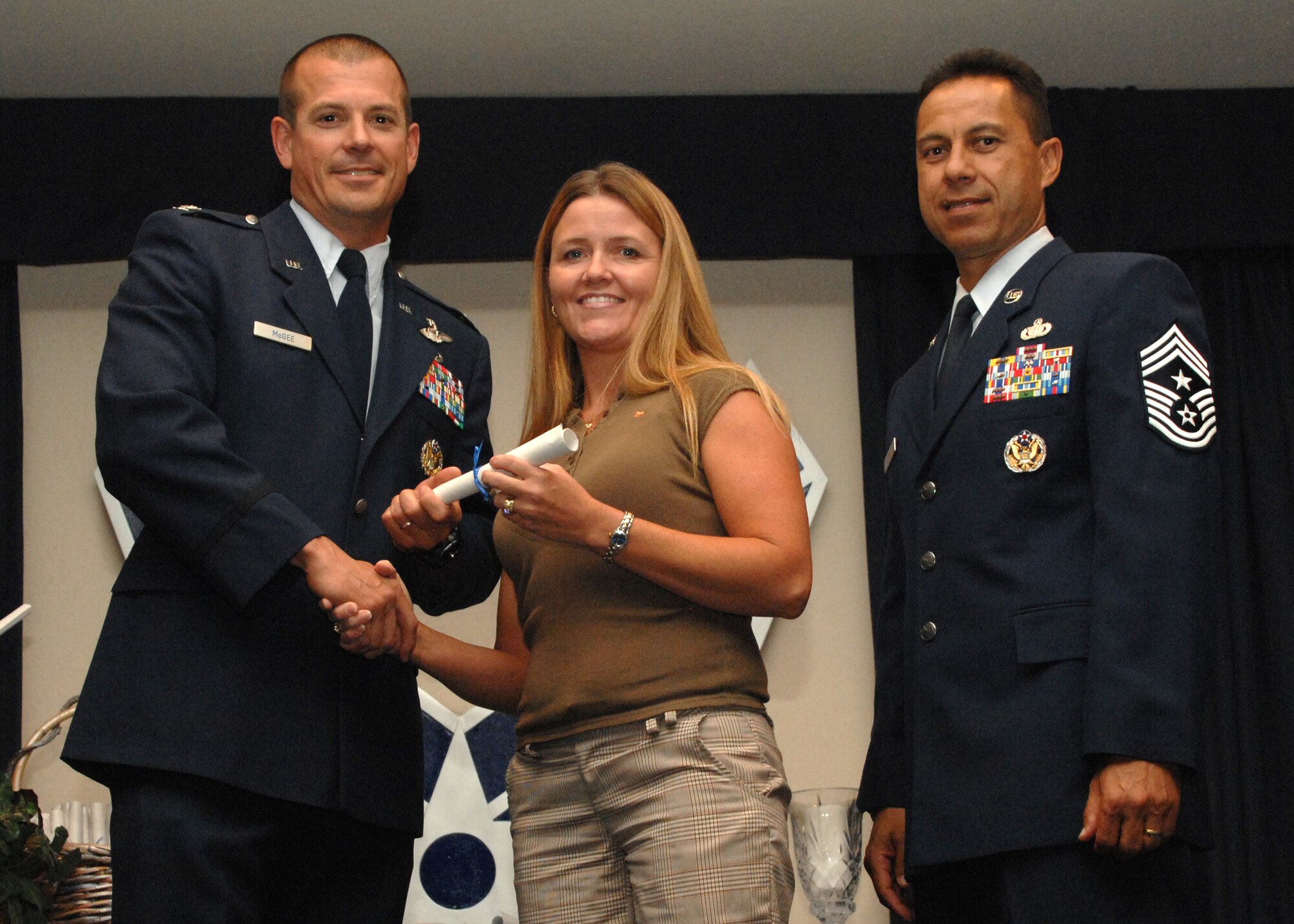 Holloman Air Force Base honors volunteers during the annual Volunteer Recognition Ceremony, June 27 at the Desert Sands Enlisted Club Holloman at Air Force Base, N.M. The ceremony is held to recognize those who volunteered between April 2007 and April 2008. This year the volunteers contributed more than 24,350 hours, which would equate to $158,321,00 if working for minimum wage. The Volunteers spent time at various places and events toinclude; the Holloman AFB Chapel, medical group, Boys and Girls Scouts, Thrift Shop, Airman's Attic, Youth and Teen Center Sports Program, Day of Caring, 572- Ride, Highway Clean-up, Special Oplymics, Big Brothers and BigSisters and many more.(U.S. Air Force photo/ SrA Tiffany Trojca)