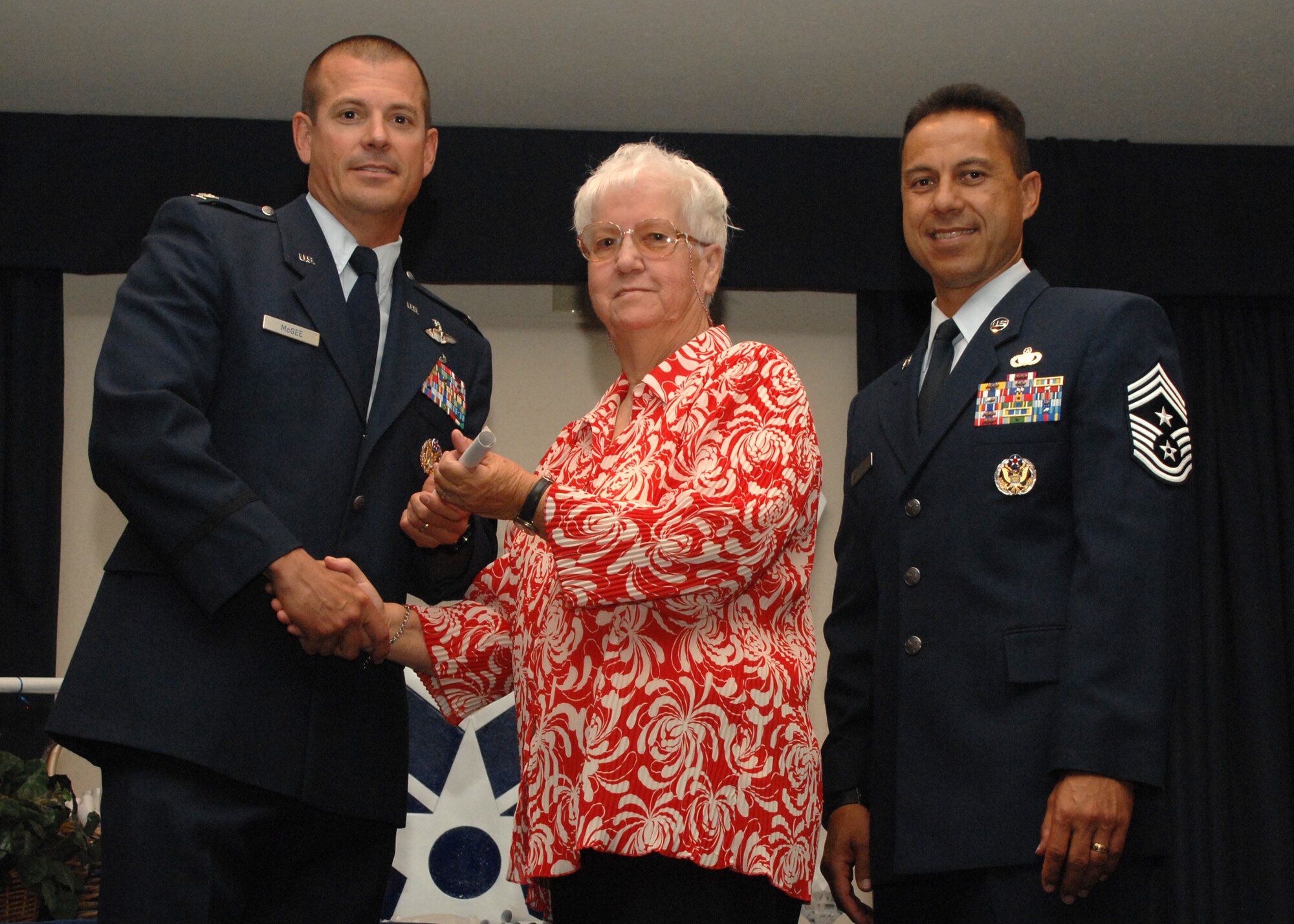 Holloman Air Force Base honors volunteers during the annual Volunteer Recognition Ceremony, June 27 at the Desert Sands Enlisted Club Holloman at Air Force Base, N.M. The ceremony is held to recognize those who volunteered between April 2007 and April 2008. This year the volunteers contributed more than 24,350 hours, which would equate to $158,321,00 if working for minimum wage. The Volunteers spent time at various places and events toinclude; the Holloman AFB Chapel, medical group, Boys and Girls Scouts, Thrift Shop, Airman's Attic, Youth and Teen Center Sports Program, Day of Caring, 572- Ride, Highway Clean-up, Special Oplymics, Big Brothers and BigSisters and many more.(U.S. Air Force photo/ SrA Tiffany Trojca)