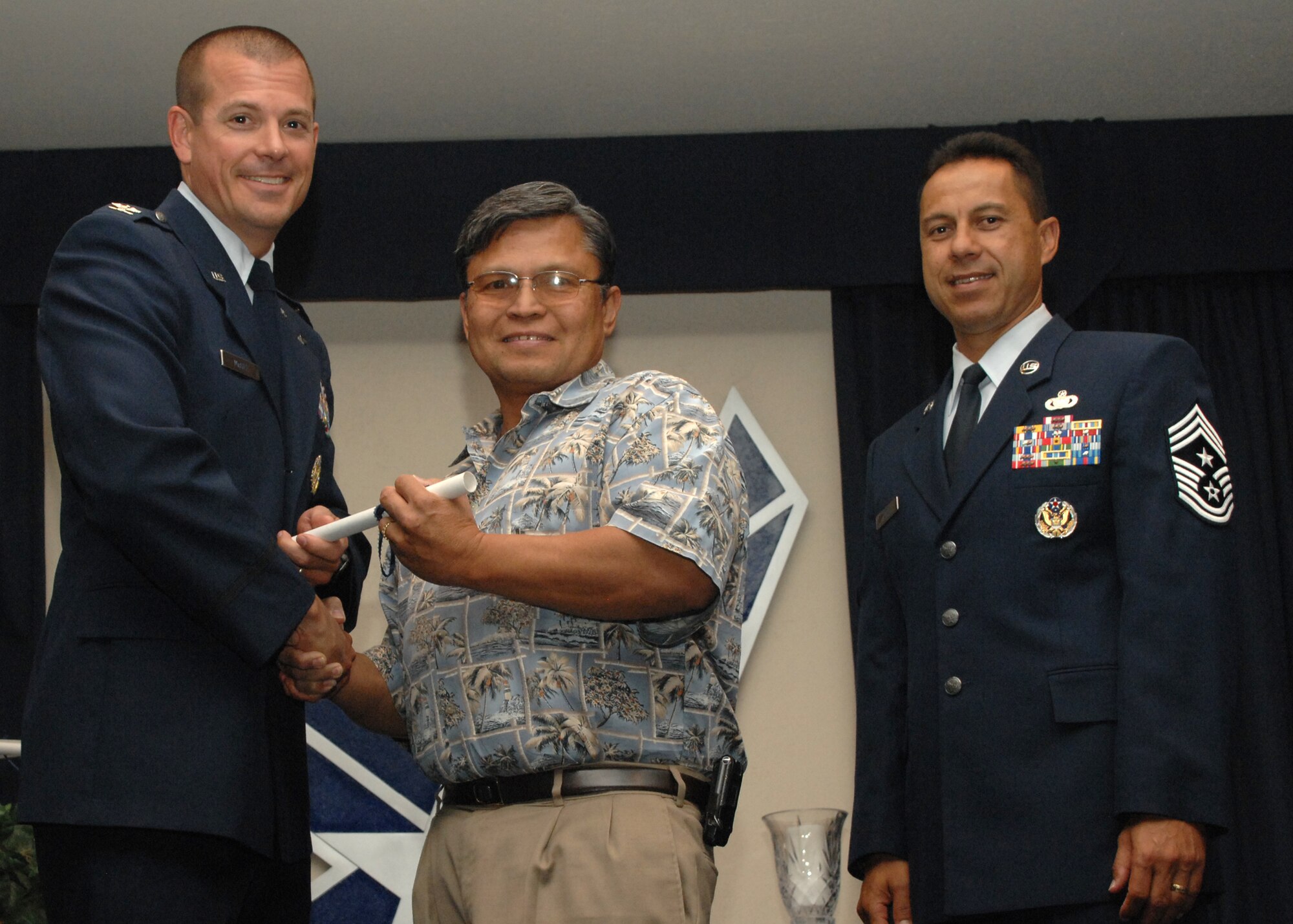 Holloman Air Force Base honors volunteers during the annual Volunteer
Recognition Ceremony, June 27 at the Desert Sands Enlisted Club Holloman at
Air Force Base, N.M. The ceremony is held to recognize those who volunteered
between April 2007 and April 2008. This year the volunteers contributed
more than 24,350 hours, which would equate to $158,321,00 if working for
minimum wage. The Volunteers spent time at various places and events to
include; the Holloman AFB Chapel, medical group, Boys and Girls Scouts,
Thrift Shop, Airman's Attic, Youth and Teen Center Sports Program, Day of
Caring, 572- Ride, Highway Clean-up, Special Oplymics, Big Brothers and Big
Sisters and many more.

(U.S. Air Force photo/ SrA Tiffany Trojca)
