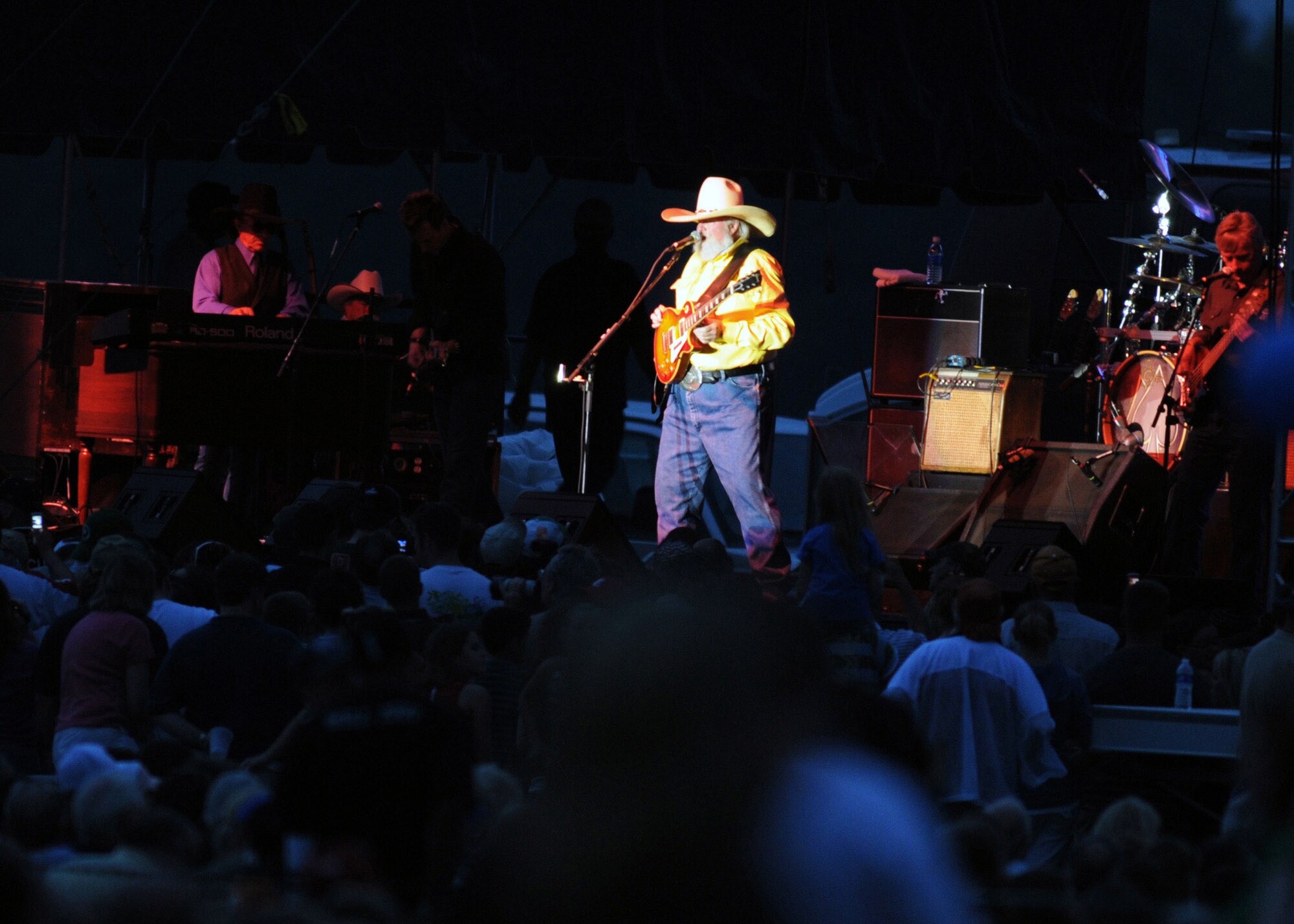 The Charlie Daniels Band performs during the 4th annual Freedom's Call Tattoo June 27 on the grounds of the National Museum of the U.S. Air Force in Dayton, Ohio. More than 75,000 peole came out for the event that consisted of aircraft fly overs, food and music by the Air Force Band of Flight and local performers. (U.S. Air Force photo/Staff Sgt Joshua Strang) 
