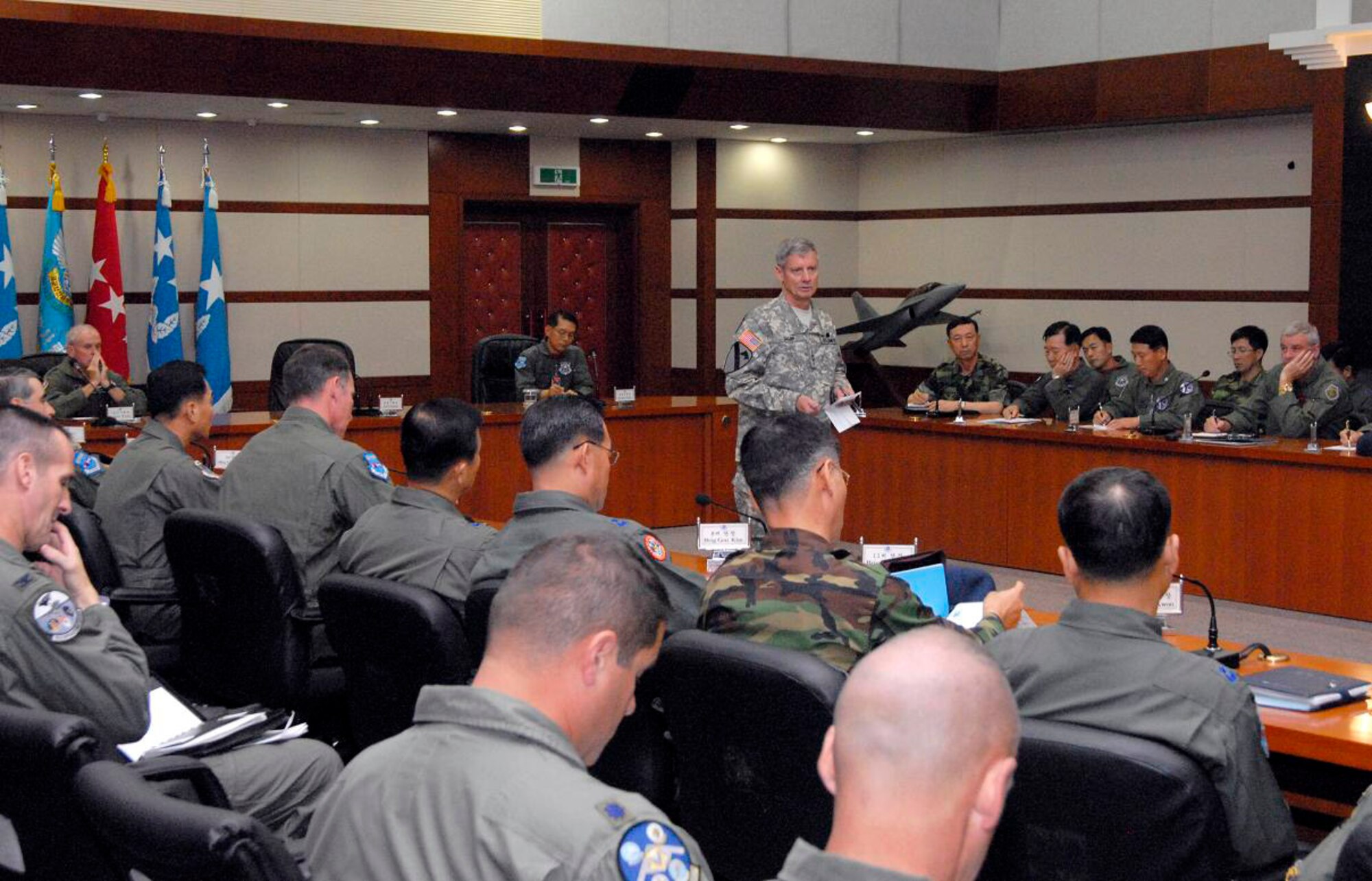 Air Boss Conference participants listen to a briefing from the U.S. Forces Korea Commander Gen. Walter Sharp June 26 at Osan Air Base, South Korea. (Courtesy photo)