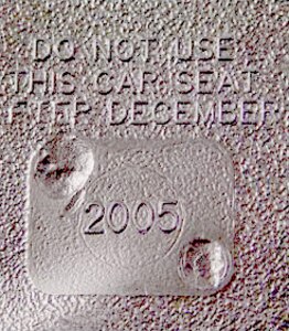 Most child safety seats have an average life of six years from the date of manufacture. These are examples of expiration dates that can be found on child safety seats.