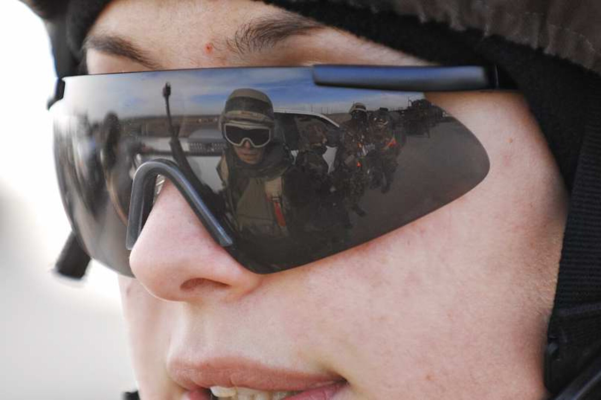 MOUNTAIN HOME AIR FORCE BASE, Idaho—Capt. Michael Crosse, 366th Civil Engineer Squadron truck commander, instructs one of his Airmen to provide security for the simulated deployed location’s perimeter during Exercise Sharpshooter 08-04.1 Feb. 29. While a team of Airmen secured the camp, others protected the area from enemy attack. The 366th Fighter Wing conducts exercises to prepare personnel and equipment for the upcoming March 2008 Operational Readiness Inspection. (U.S. Air Force photo/ Airman 1st Class Ryan Crane)