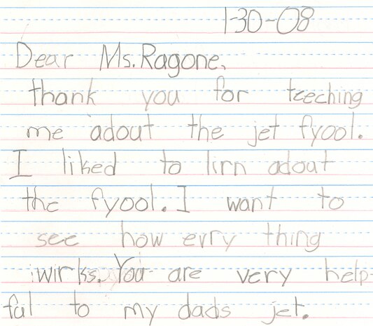 Excerpt from one of the letters sent by students of Goynes Elementary School.