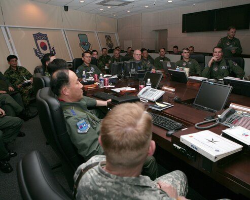 OSAN AIR BASE, South Korea - Lt. Gen. Stephen G. Wood, Air Forces Korea Air Component Commander leads air operations for Exercise Key Resolve 2008, a peninsula-wide exercise that kicked off this week. The exercise focuses on the “operational” aspect of air, space and cyberspace operations in the Korean theater of operations. The annual exercise is held in conjunction with Foal Eagle 2008 that kicks off in a few weeks. The purpose of both exercises is to demonstrate resolve to support South Korea against external aggression while improving Korean and U.S. combat readiness and joint/combined interoperability. (Courtesy U.S. Air Force photo)
