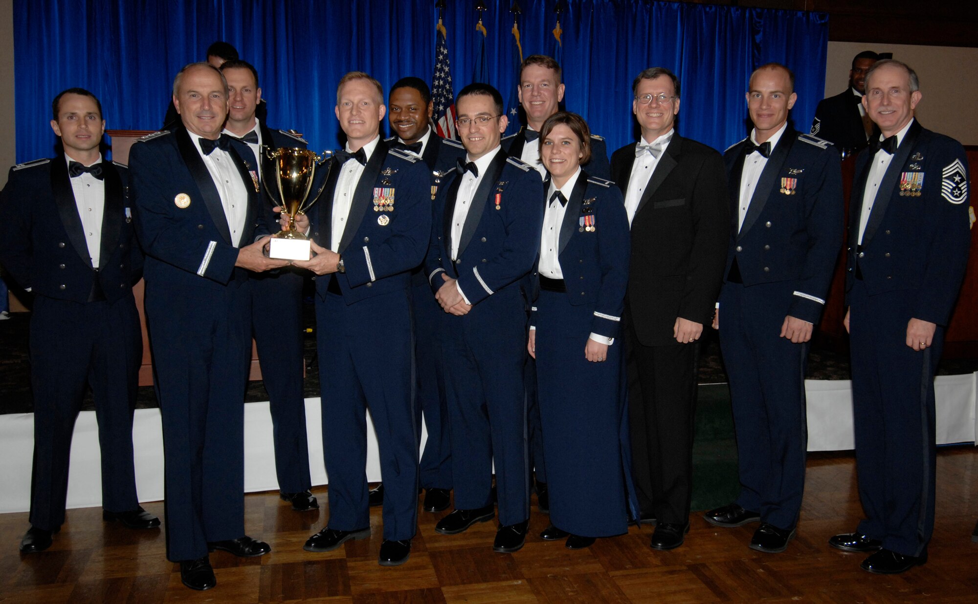 The Space Systems Team Award was presented to the Atlas Launch Team. Also pictured is SMC Commander Lt. Gen.  Michael Hamel and SMC Command Chief Master Sergeant Steven Crocker. (Photo by Lou Hernandez)