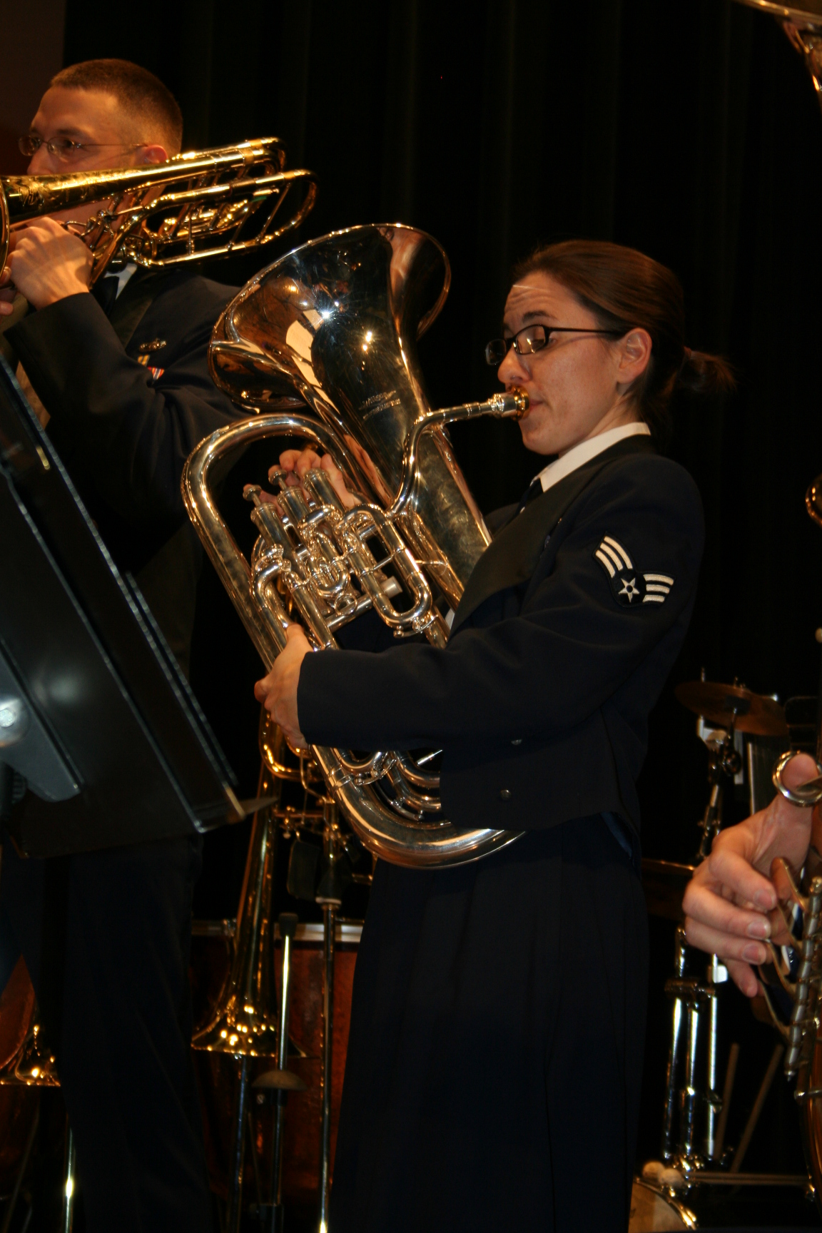 In February 2008, Senior Airman Meredith Healy performed her final concerts with Brass in Blue in the Minneapolis-St. Paul area.  Having played and soloed with Brass in Blue since its inception in January 2007, she has been an integral part of the group's success.  She will be missed as she continues her career with the United States Air Forces in Europe Band.